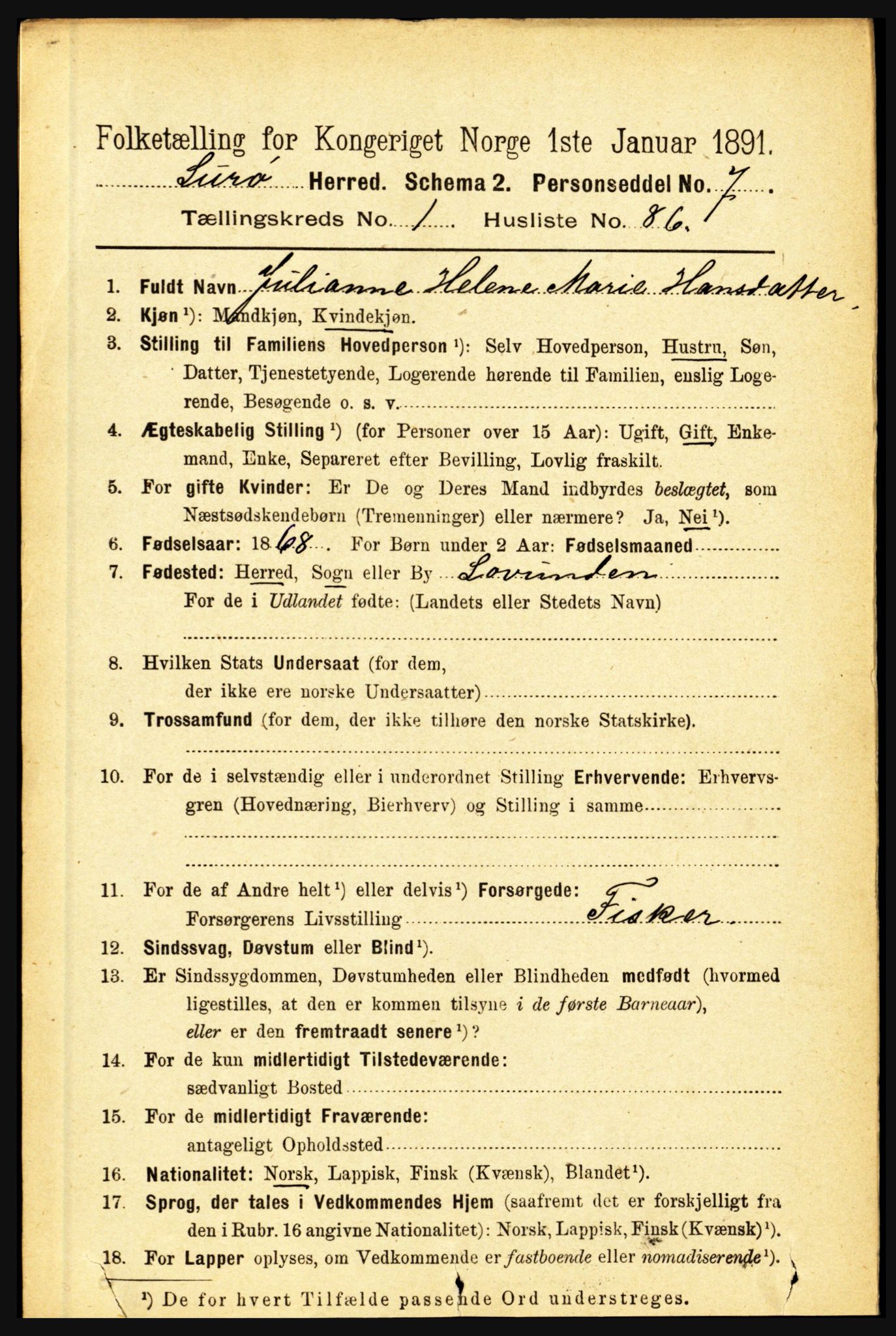 RA, 1891 census for 1834 Lurøy, 1891, p. 653