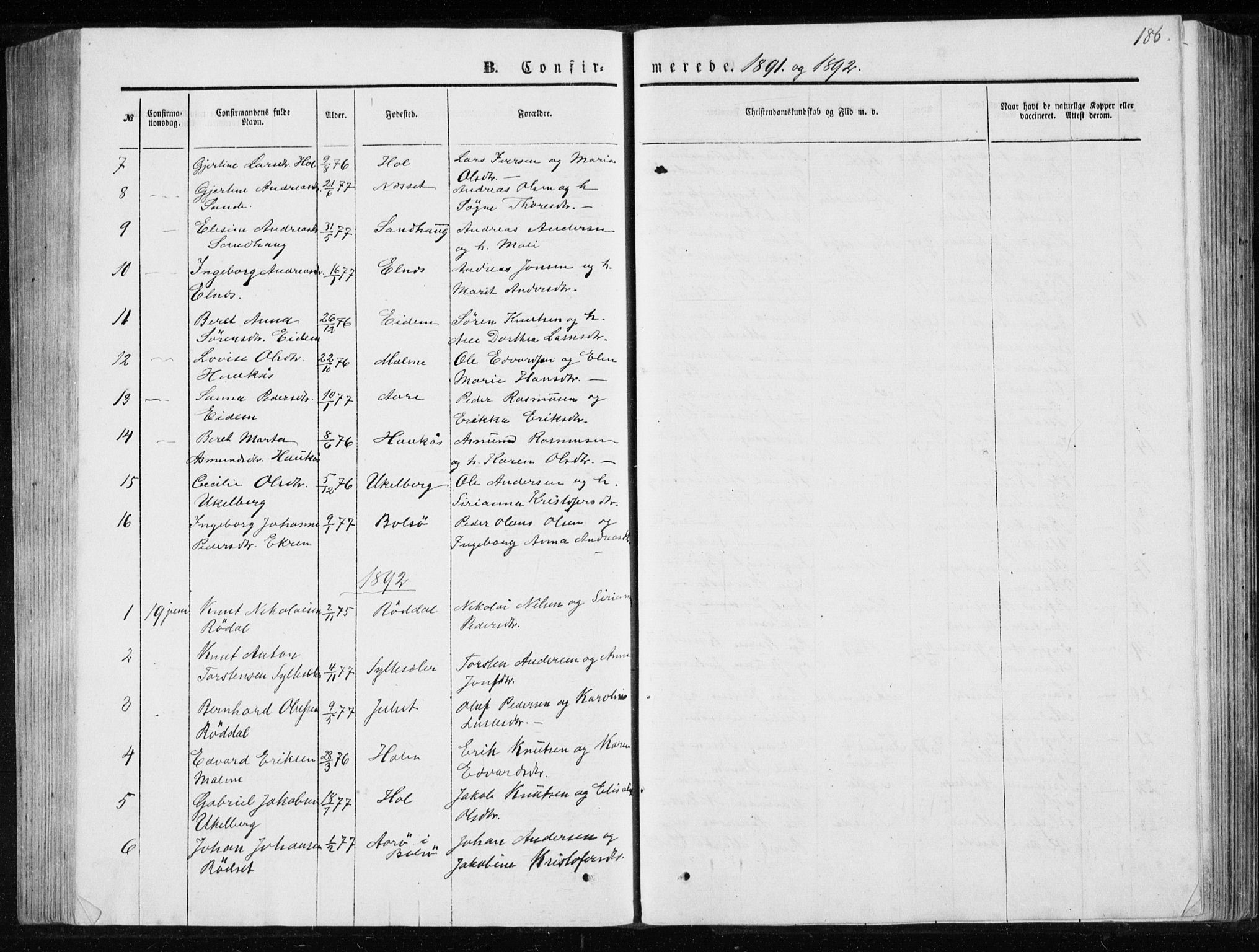 Ministerialprotokoller, klokkerbøker og fødselsregistre - Møre og Romsdal, SAT/A-1454/565/L0754: Parish register (copy) no. 565C03, 1870-1896, p. 186