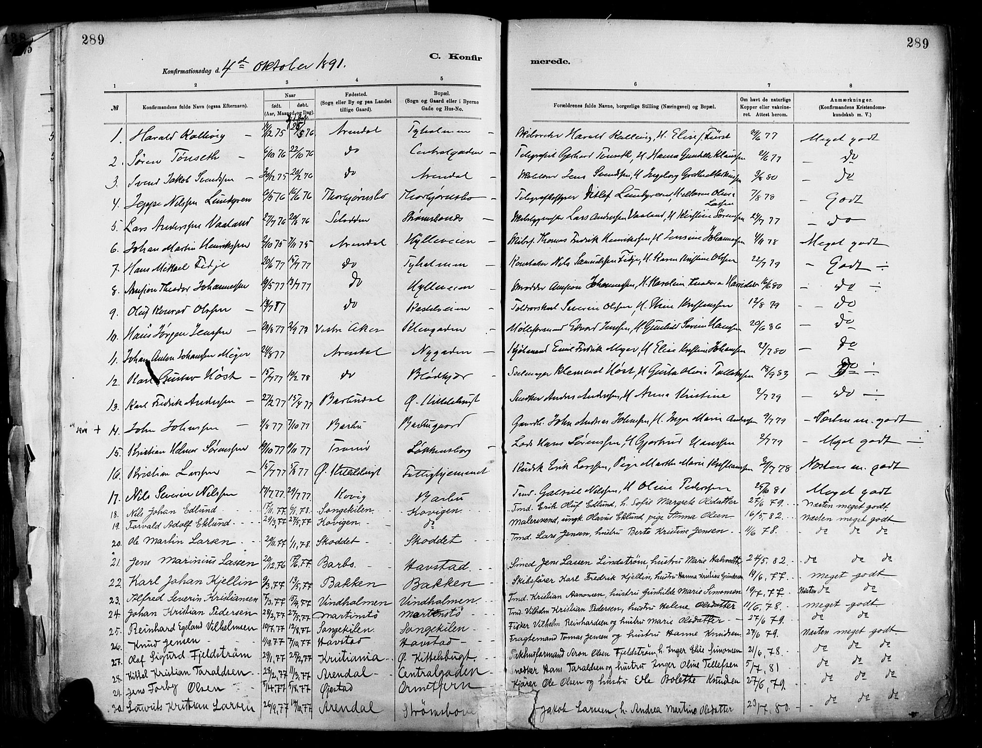 Barbu sokneprestkontor, SAK/1111-0003/F/Fa/L0002: Parish register (official) no. A 2, 1883-1898, p. 289