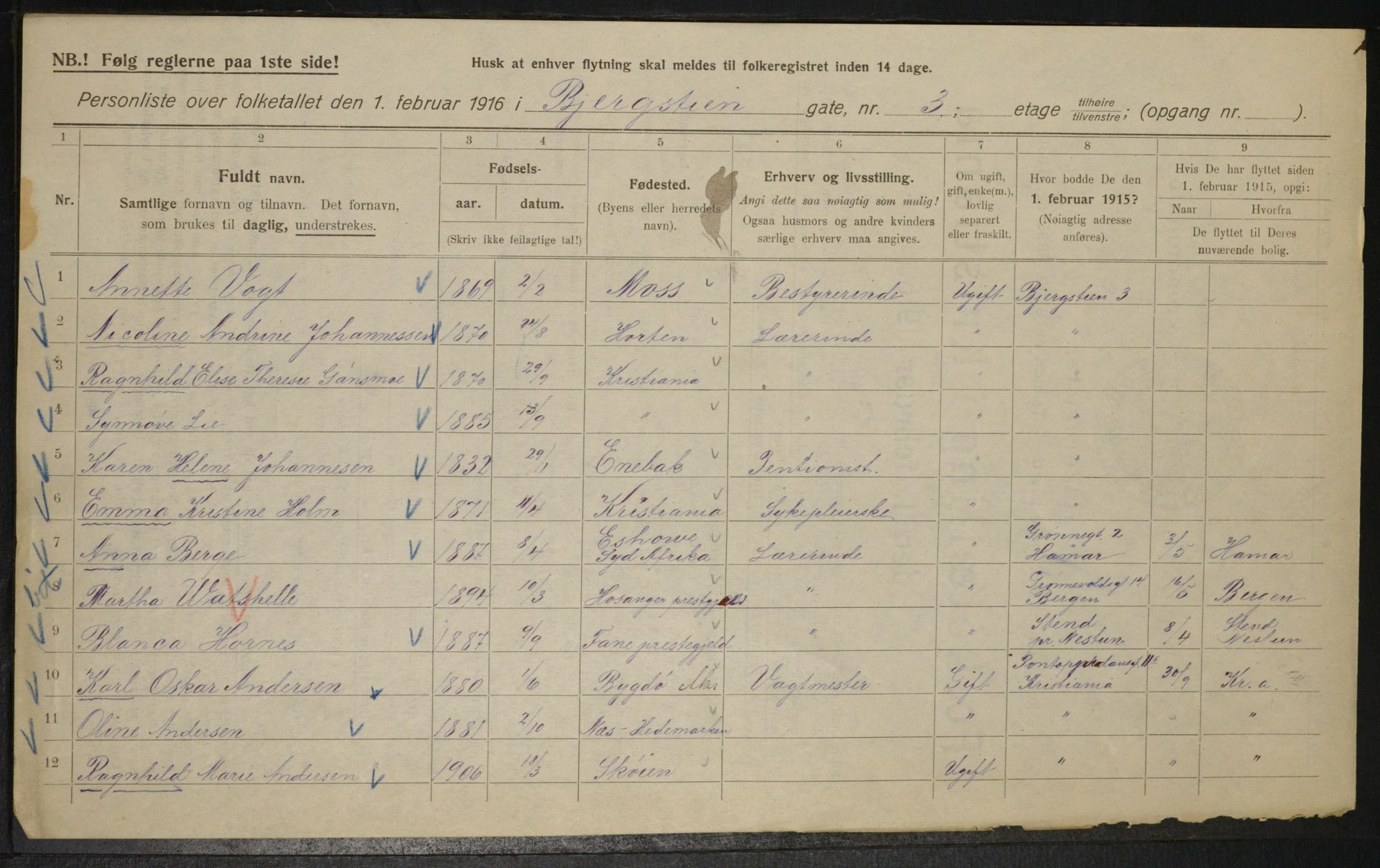 OBA, Municipal Census 1916 for Kristiania, 1916, p. 4405