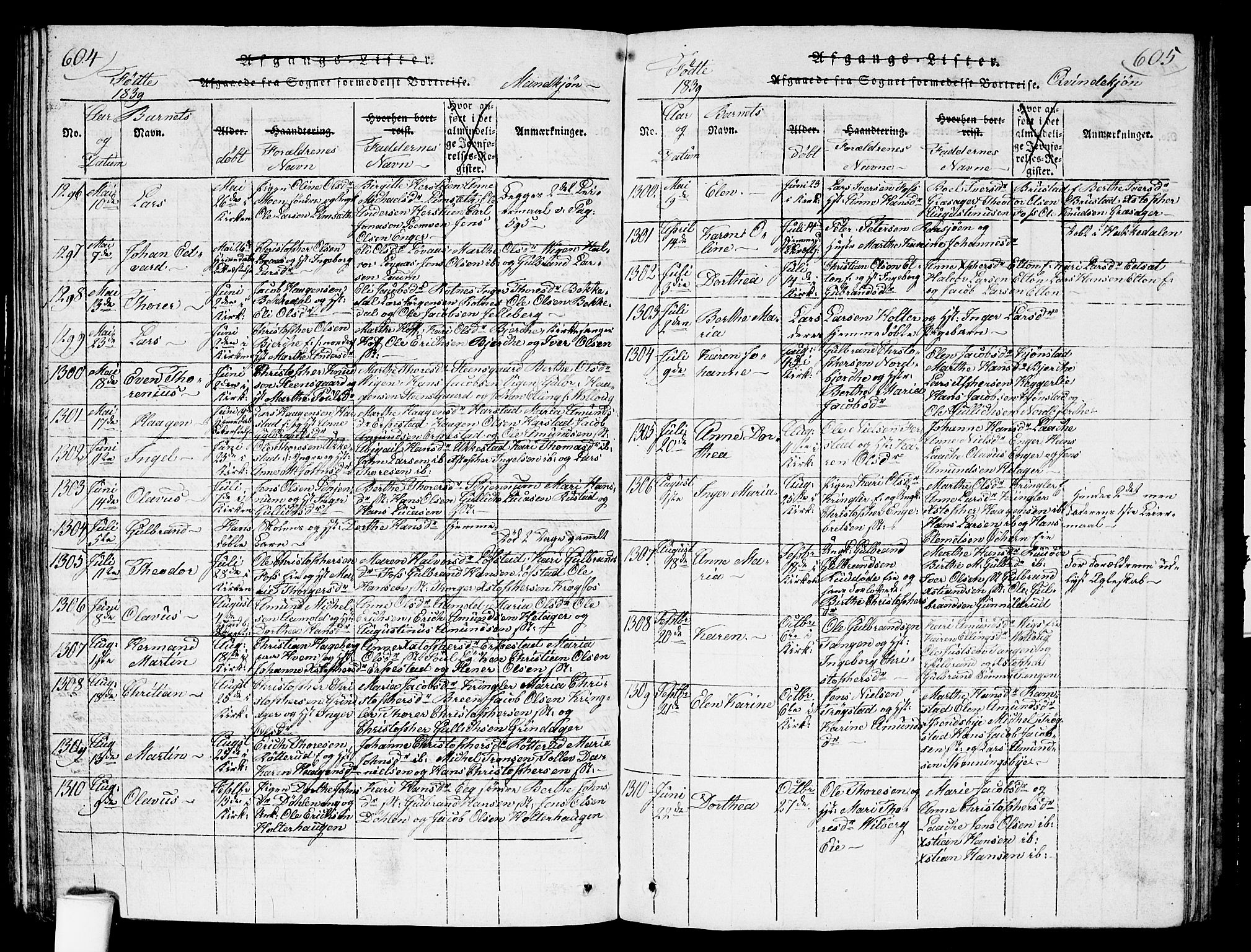Nannestad prestekontor Kirkebøker, SAO/A-10414a/G/Ga/L0001: Parish register (copy) no. I 1, 1815-1839, p. 604-605