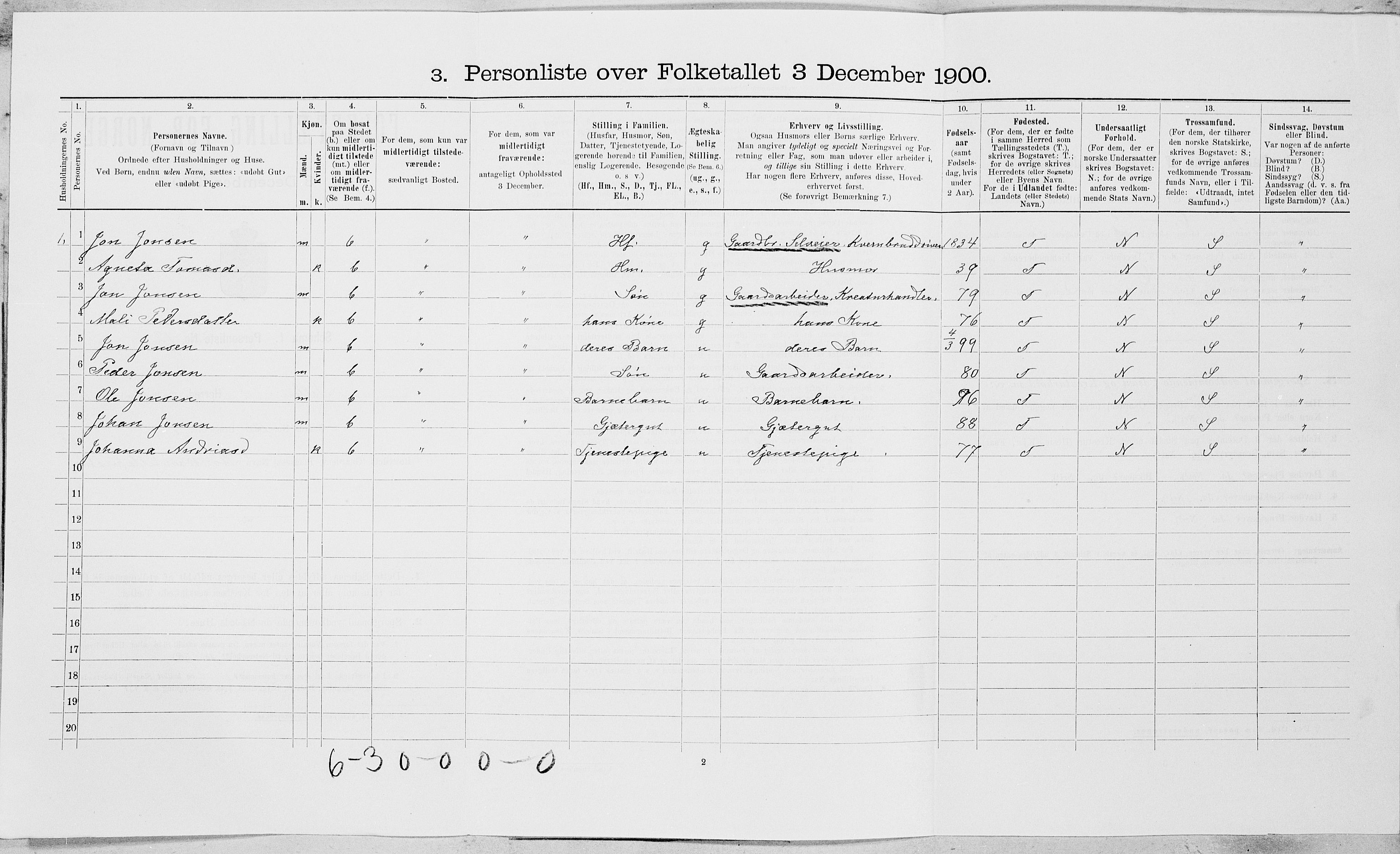 SAT, 1900 census for Selbu, 1900, p. 1137