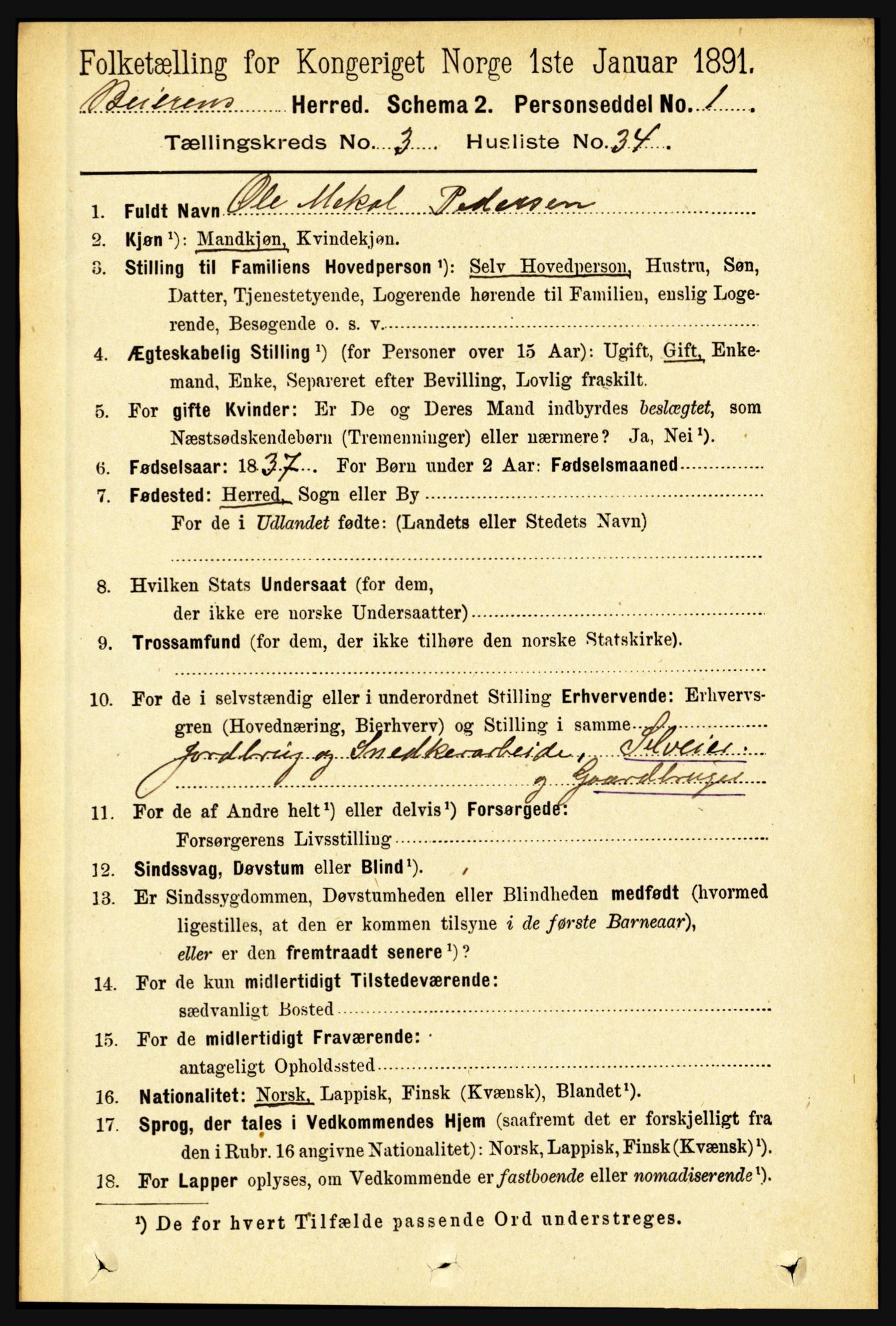 RA, 1891 census for 1839 Beiarn, 1891, p. 1210