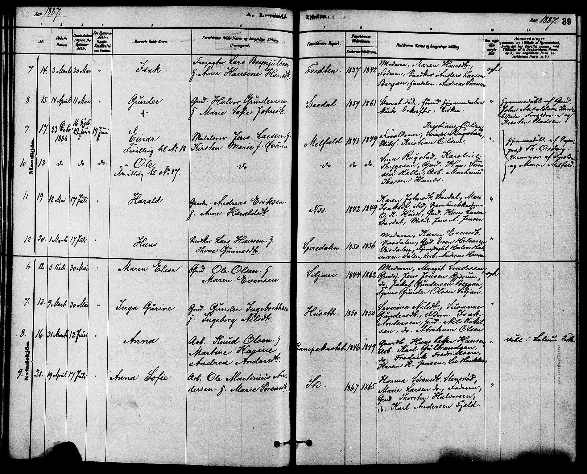 Solum kirkebøker, SAKO/A-306/F/Fb/L0001: Parish register (official) no. II 1, 1877-1892, p. 39