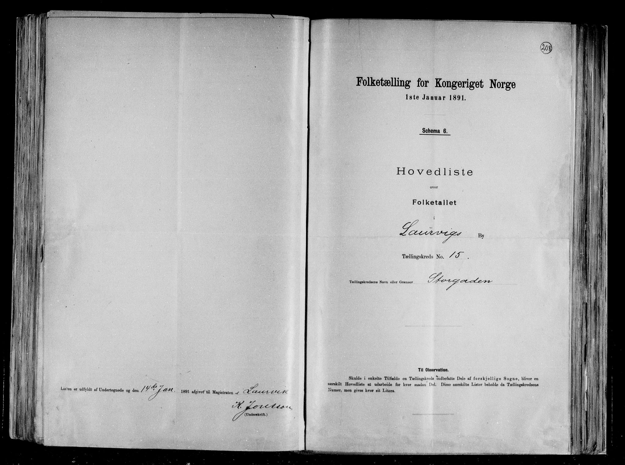 RA, 1891 census for 0707 Larvik, 1891, p. 34