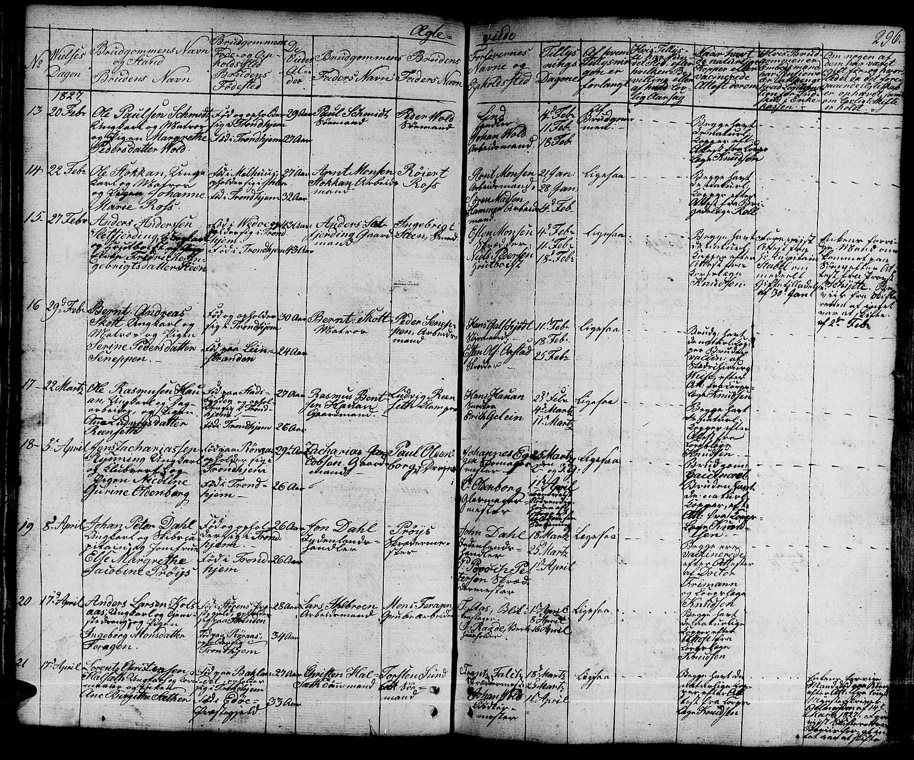 Ministerialprotokoller, klokkerbøker og fødselsregistre - Sør-Trøndelag, AV/SAT-A-1456/601/L0045: Parish register (official) no. 601A13, 1821-1831, p. 296