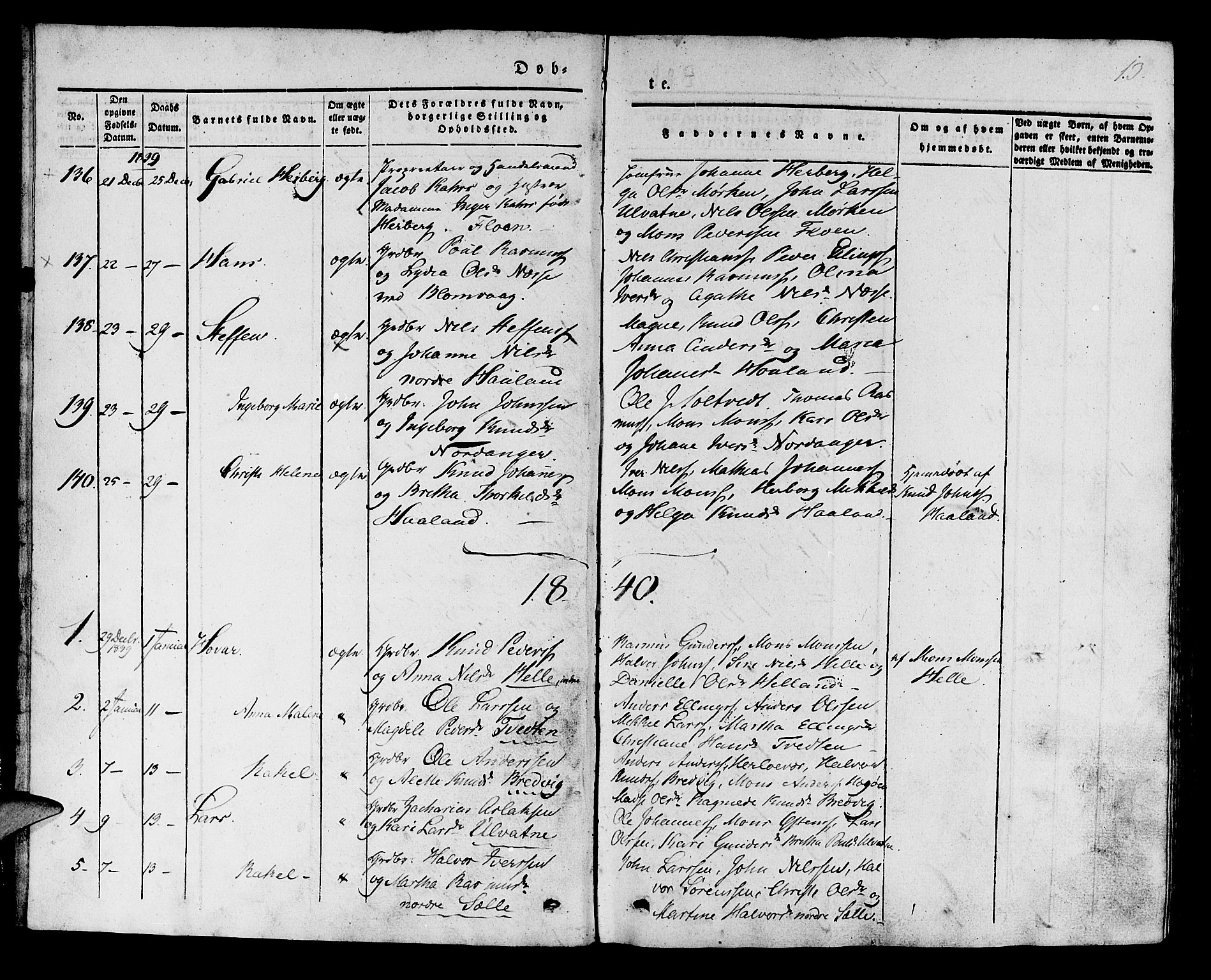Manger sokneprestembete, SAB/A-76801/H/Haa: Parish register (official) no. A 5, 1839-1848, p. 13