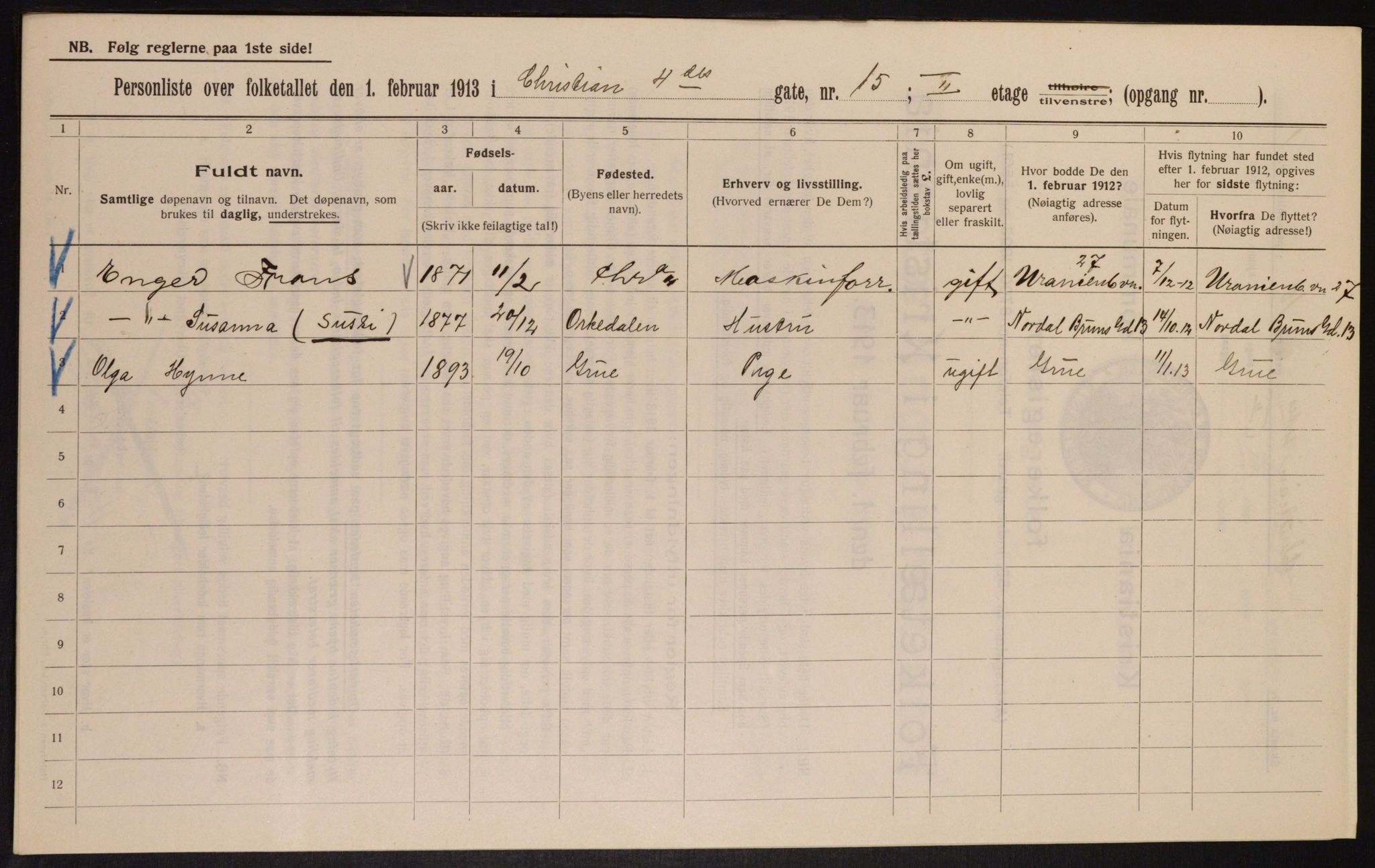 OBA, Municipal Census 1913 for Kristiania, 1913, p. 53930