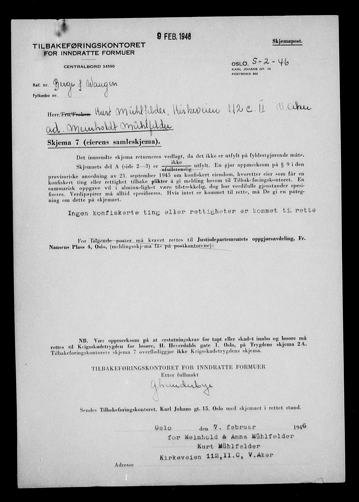 Justisdepartementet, Tilbakeføringskontoret for inndratte formuer, AV/RA-S-1564/H/Hc/Hcc/L0966: --, 1945-1947, p. 596