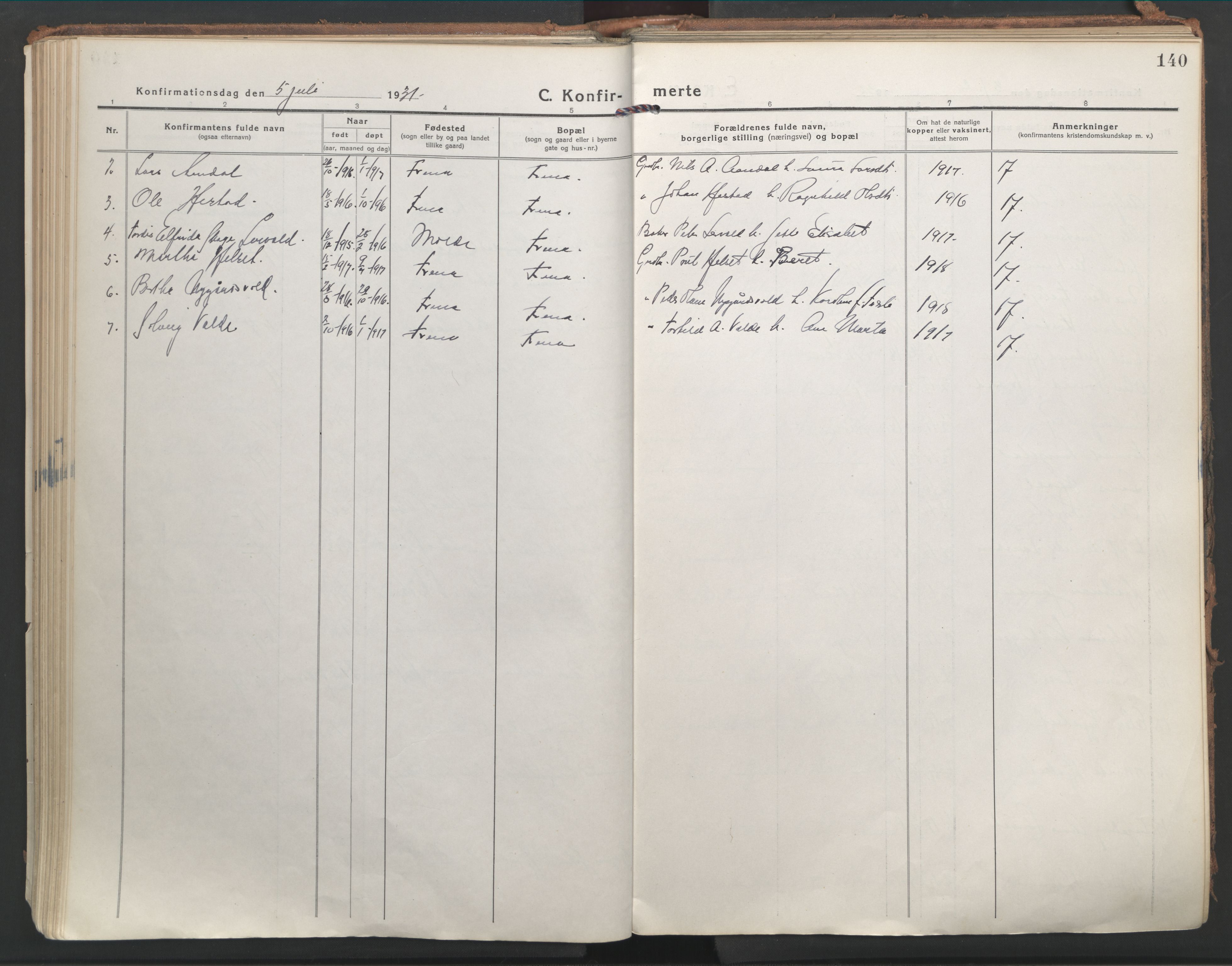 Ministerialprotokoller, klokkerbøker og fødselsregistre - Møre og Romsdal, AV/SAT-A-1454/555/L0659: Parish register (official) no. 555A10, 1917-1971, p. 140