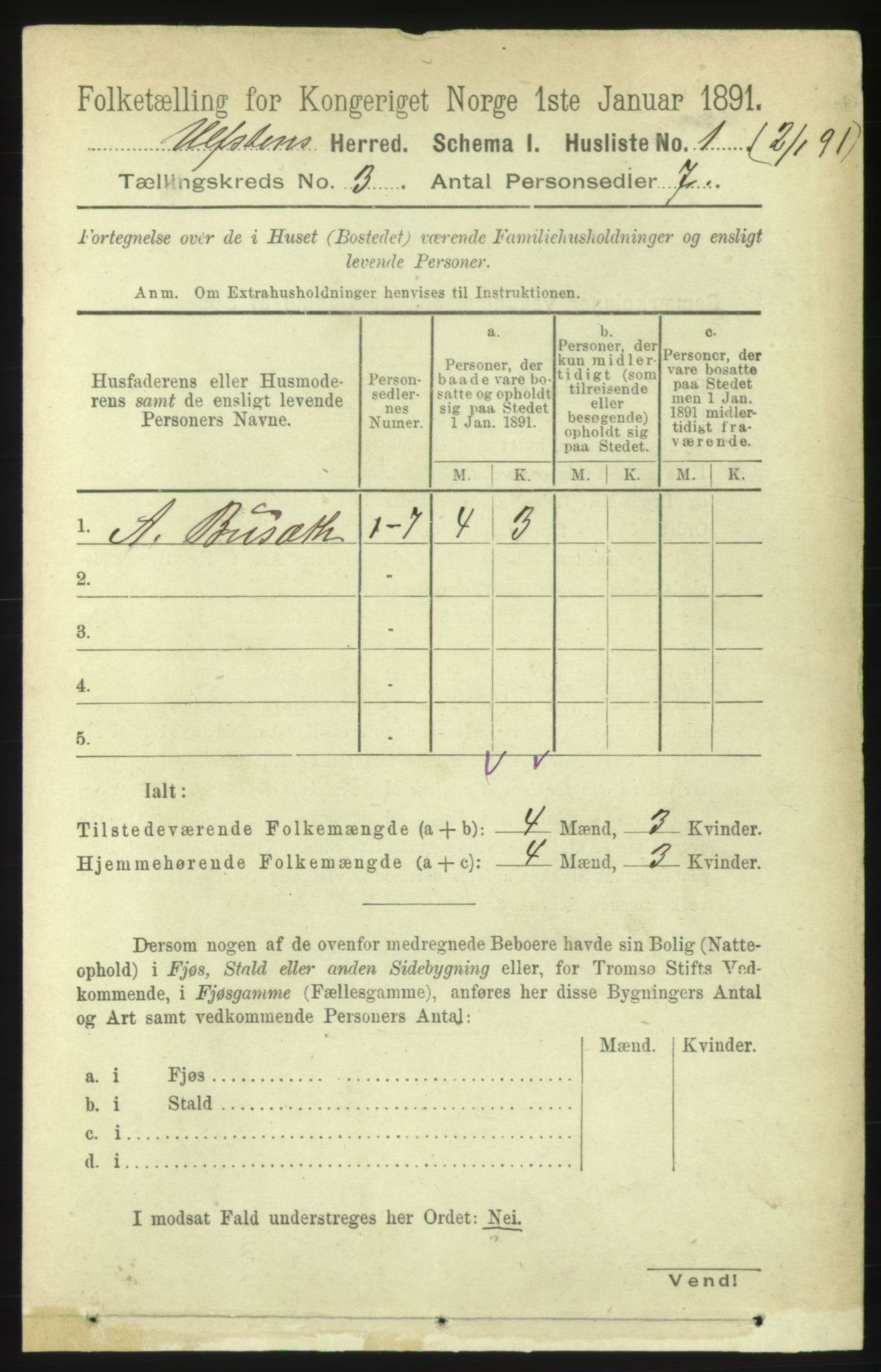 RA, 1891 census for 1516 Ulstein, 1891, p. 729