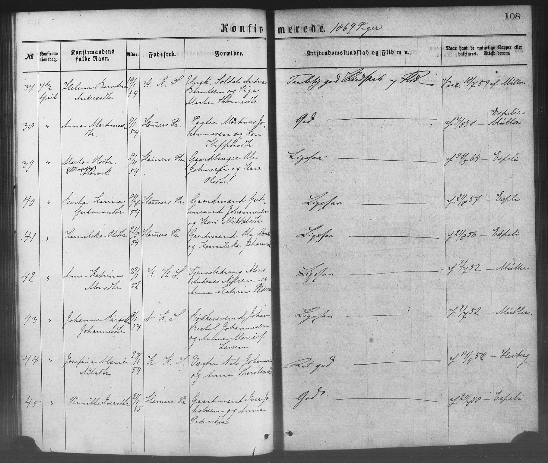 Korskirken sokneprestembete, AV/SAB-A-76101/H/Haa/L0028: Parish register (official) no. C 4, 1868-1879, p. 108