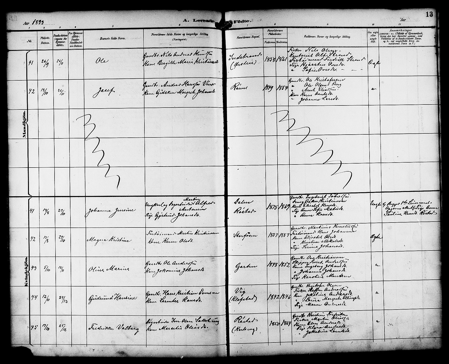 Ministerialprotokoller, klokkerbøker og fødselsregistre - Sør-Trøndelag, SAT/A-1456/659/L0746: Parish register (copy) no. 659C03, 1893-1912, p. 13