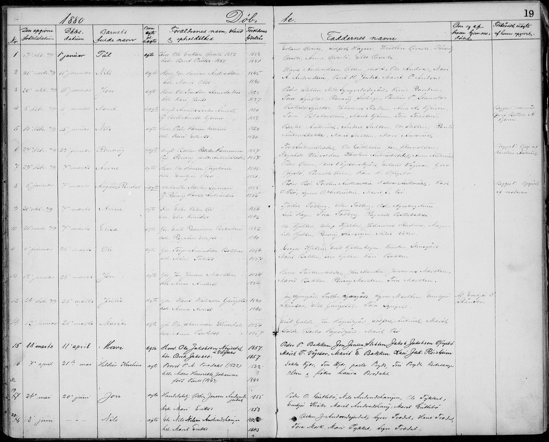 Lom prestekontor, SAH/PREST-070/L/L0013: Parish register (copy) no. 13, 1874-1938, p. 19