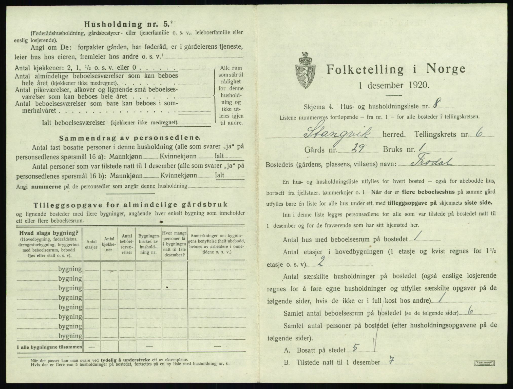 SAT, 1920 census for Stangvik, 1920, p. 572