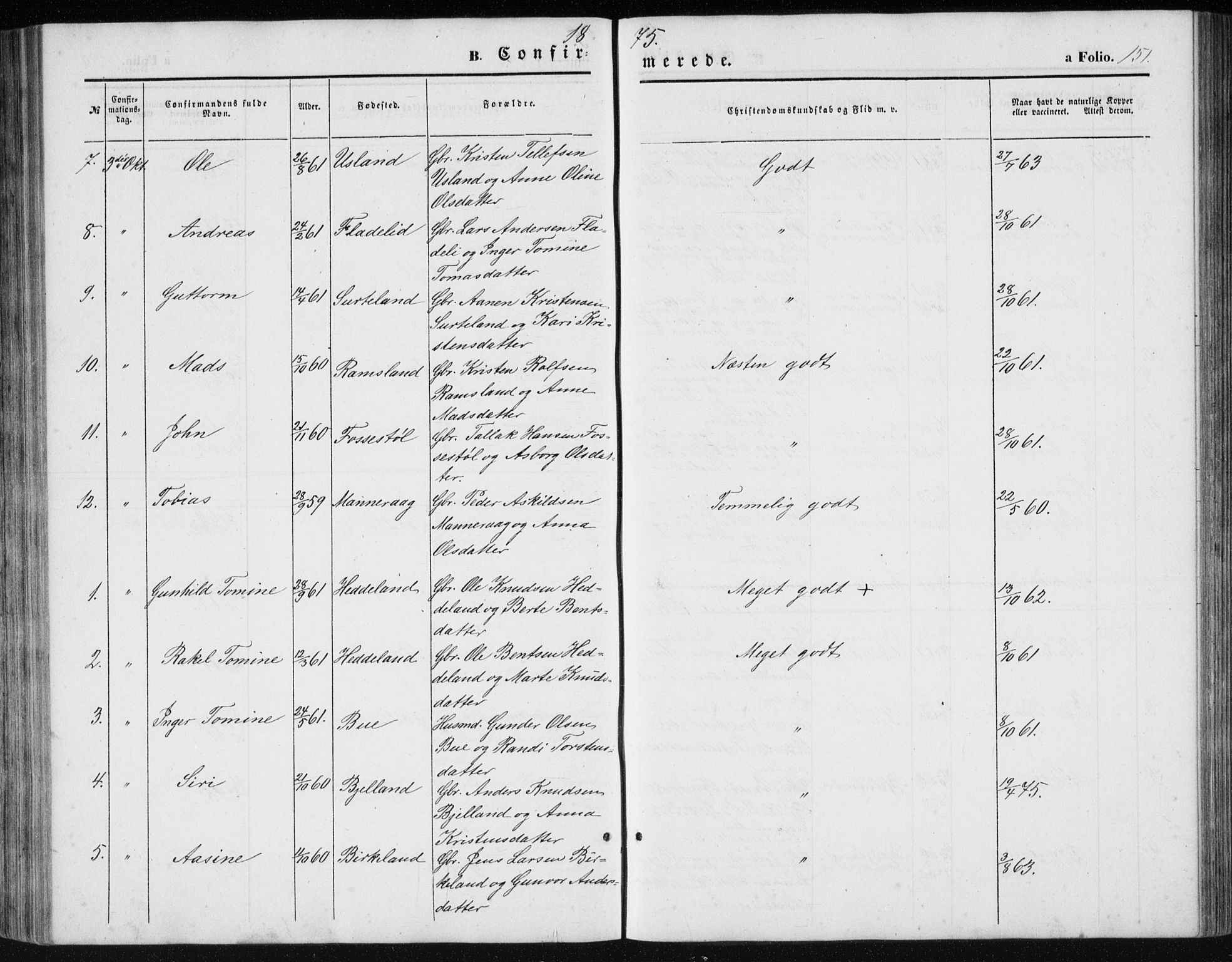 Holum sokneprestkontor, AV/SAK-1111-0022/F/Fb/Fbc/L0002: Parish register (copy) no. B 2, 1860-1882, p. 151