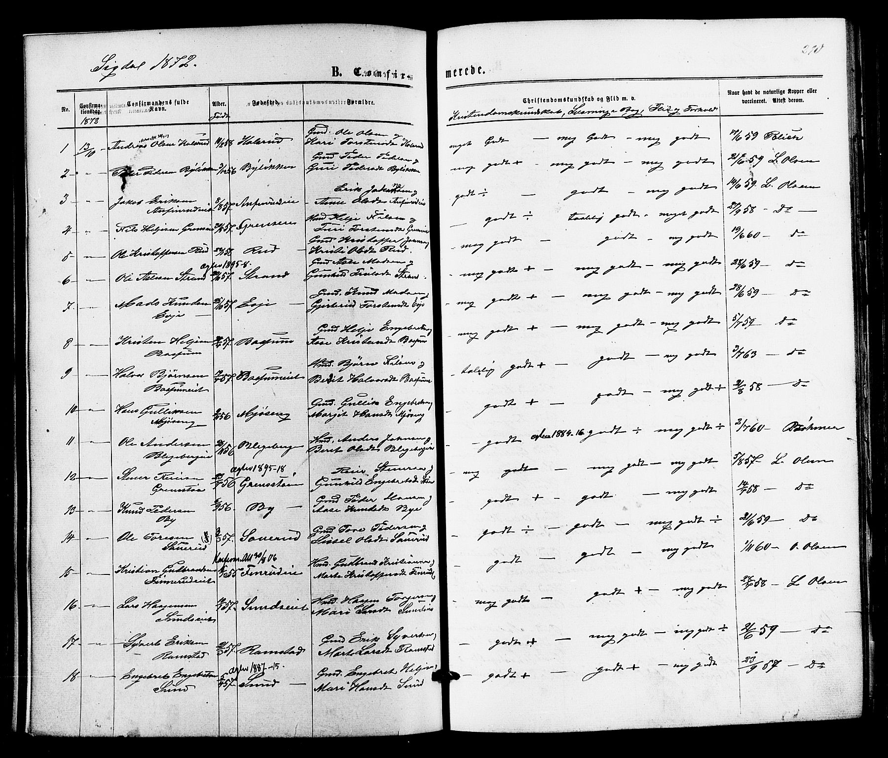 Sigdal kirkebøker, SAKO/A-245/F/Fa/L0010: Parish register (official) no. I 10 /1, 1872-1878, p. 210