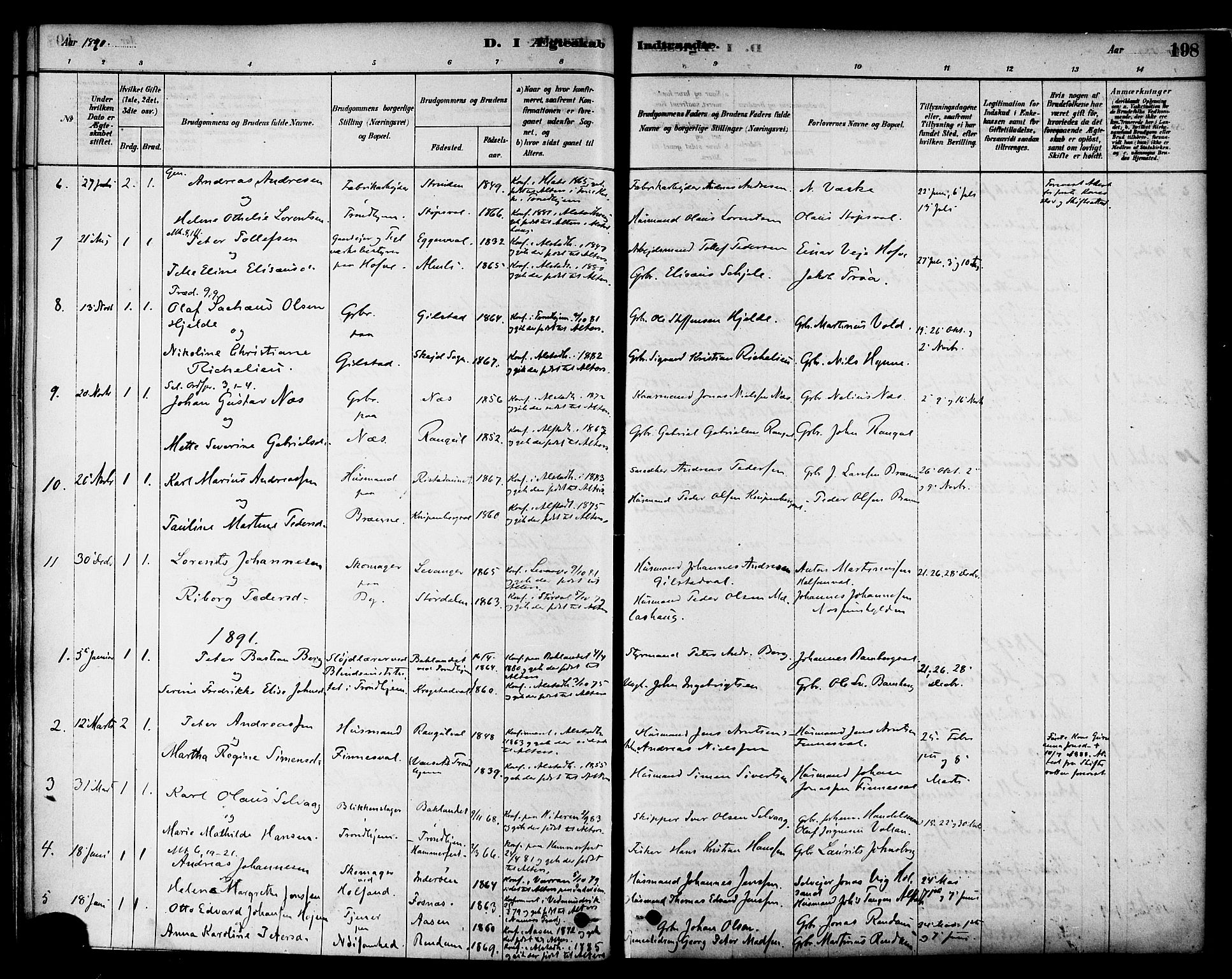 Ministerialprotokoller, klokkerbøker og fødselsregistre - Nord-Trøndelag, SAT/A-1458/717/L0159: Parish register (official) no. 717A09, 1878-1898, p. 198