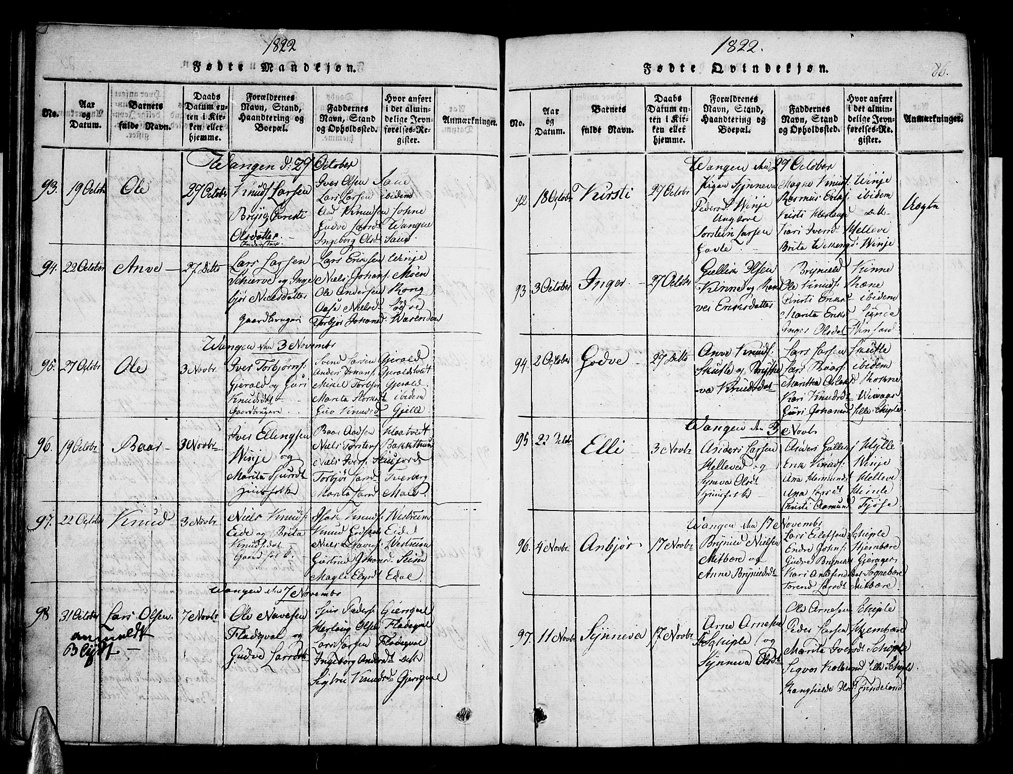 Voss sokneprestembete, SAB/A-79001/H/Haa: Parish register (official) no. A 11, 1816-1827, p. 86