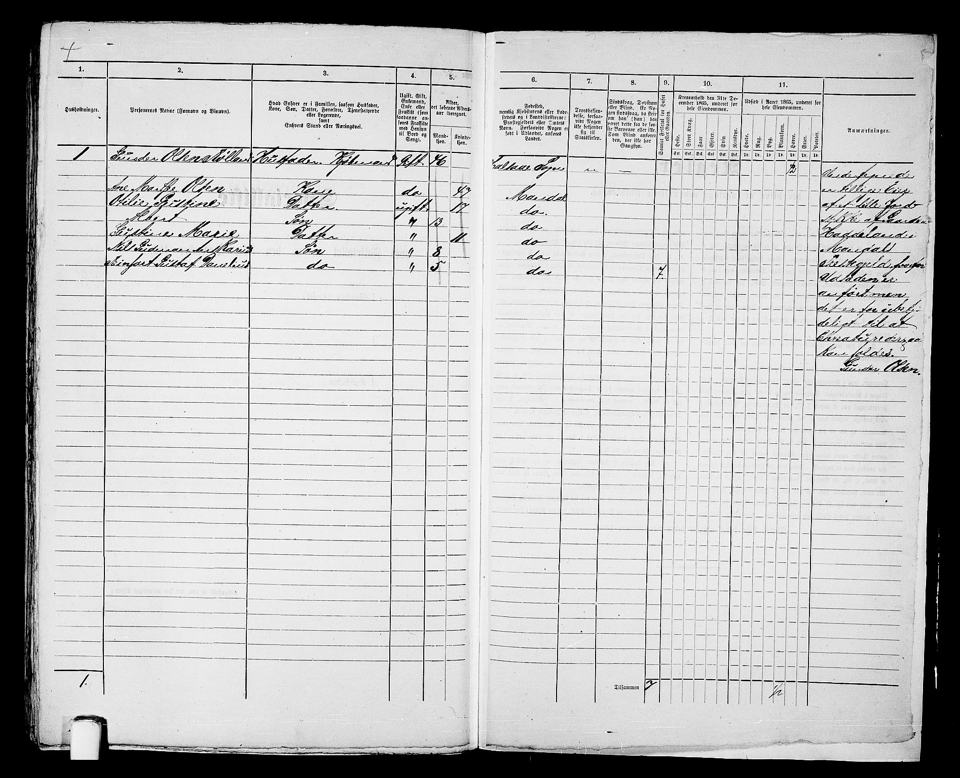 RA, 1865 census for Mandal/Mandal, 1865, p. 483