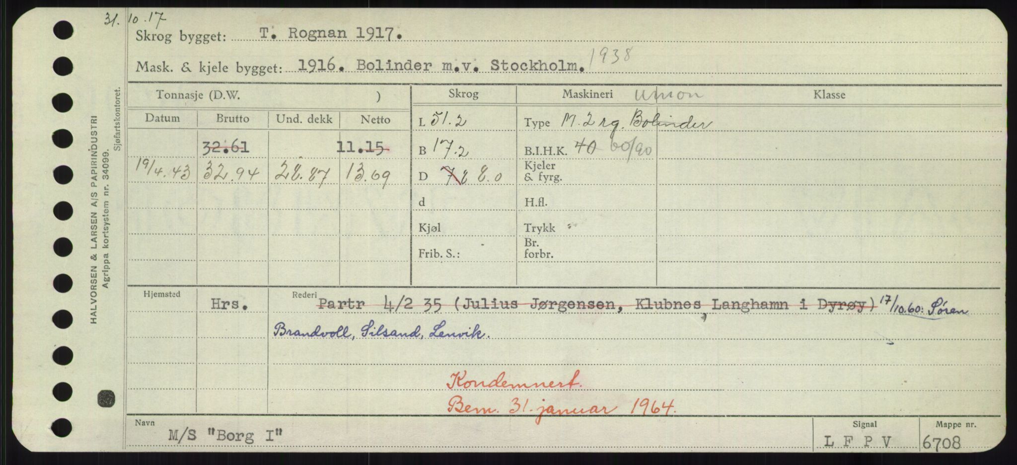 Sjøfartsdirektoratet med forløpere, Skipsmålingen, RA/S-1627/H/Hd/L0004: Fartøy, Bia-Boy, p. 541