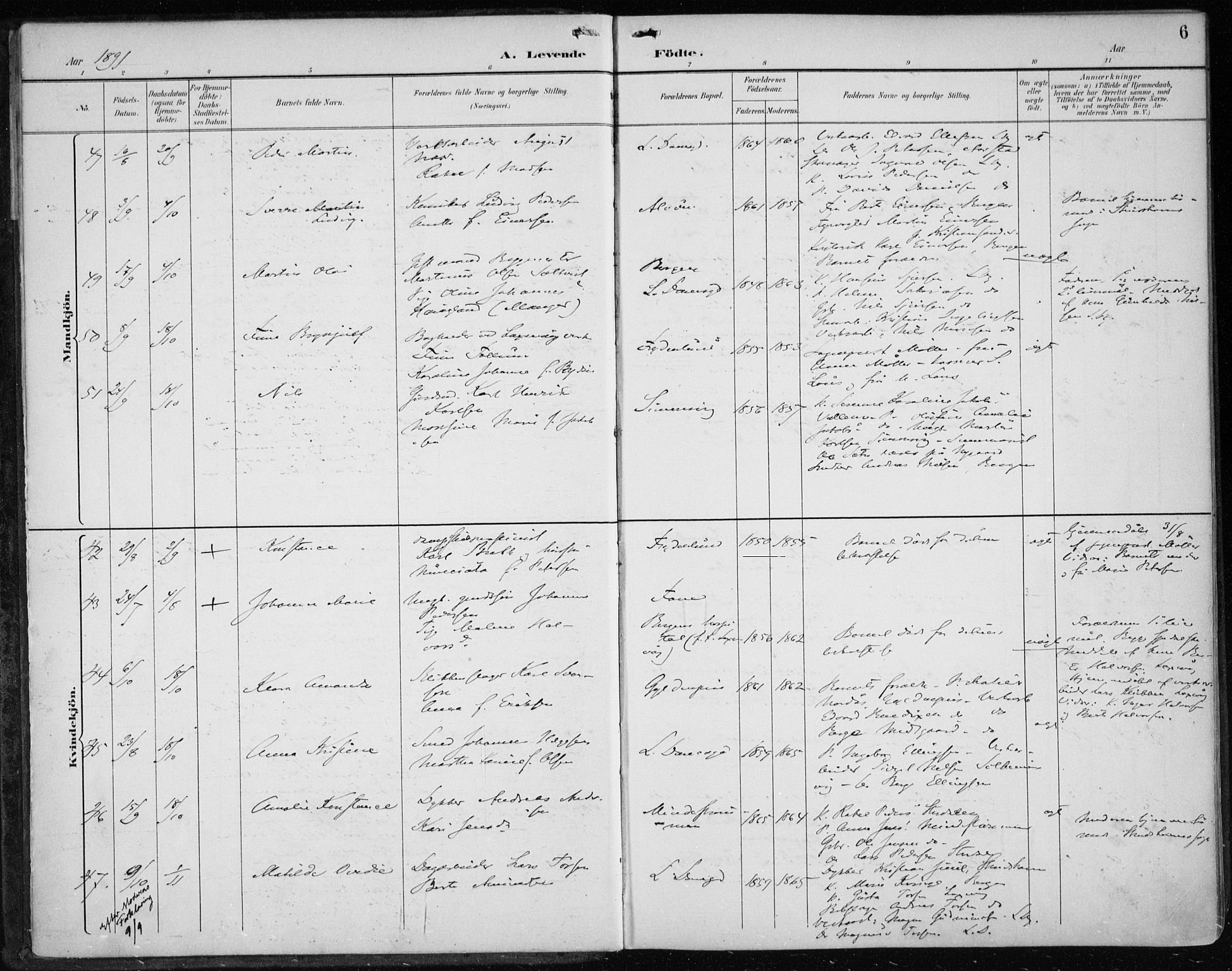 Askøy Sokneprestembete, AV/SAB-A-74101/H/Ha/Haa/Haae/L0003: Parish register (official) no. E 3, 1891-1903, p. 6