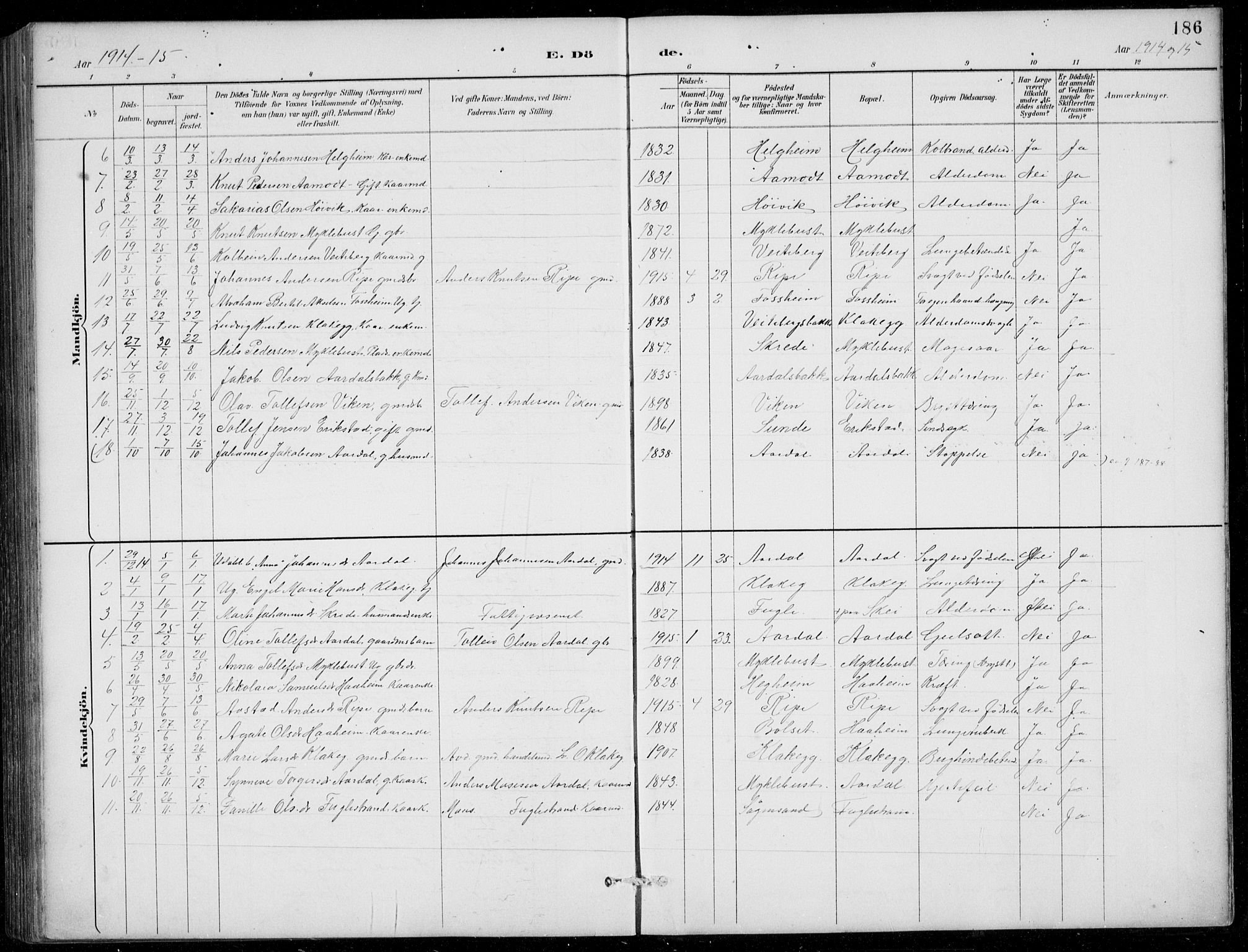 Jølster sokneprestembete, SAB/A-80701/H/Hab/Habb/L0002: Parish register (copy) no. B 2, 1887-1920, p. 186