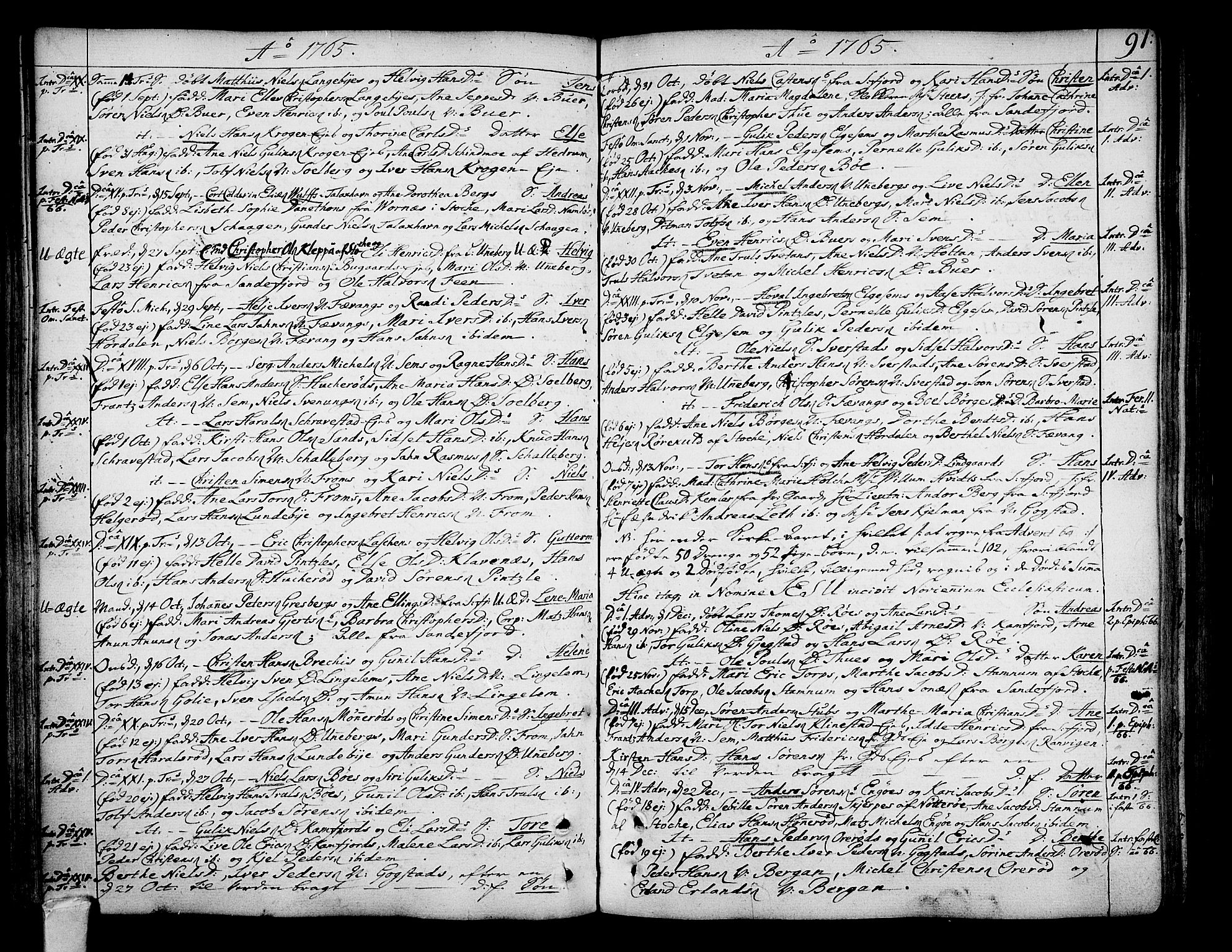 Sandar kirkebøker, AV/SAKO-A-243/F/Fa/L0002: Parish register (official) no. 2, 1733-1788, p. 91