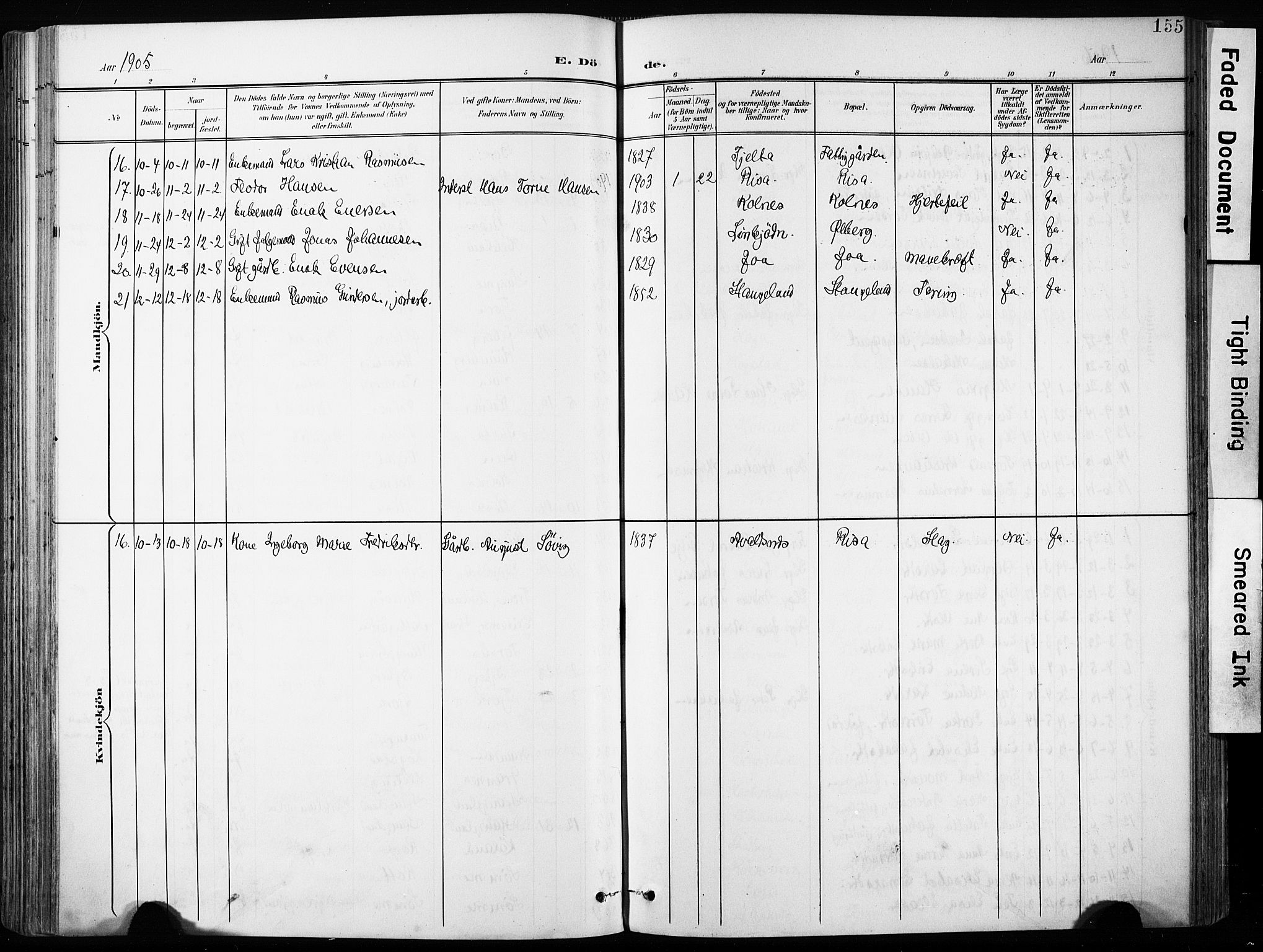 Håland sokneprestkontor, AV/SAST-A-101802/001/30BA/L0013: Parish register (official) no. A 12, 1901-1913, p. 155