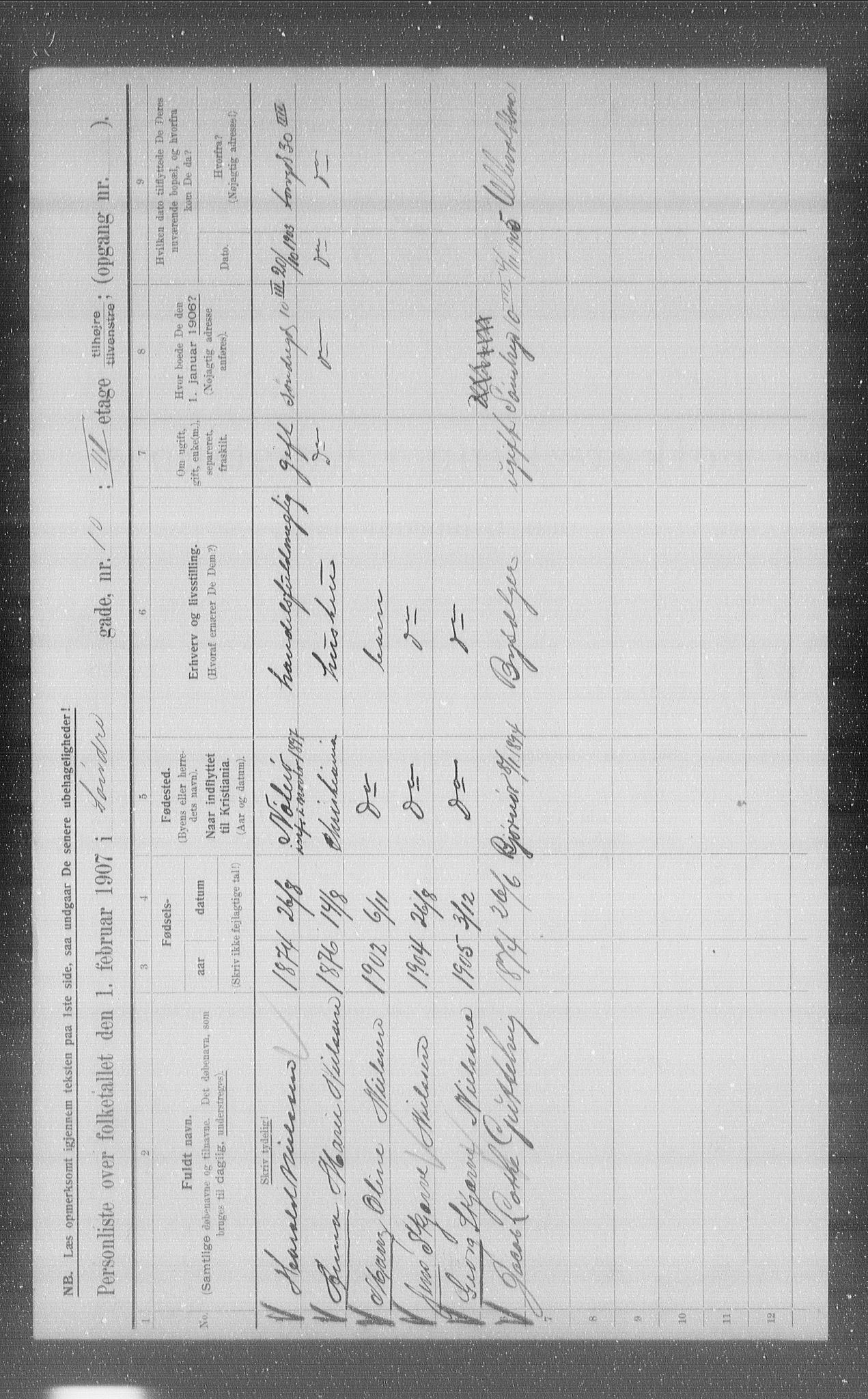 OBA, Municipal Census 1907 for Kristiania, 1907, p. 54126