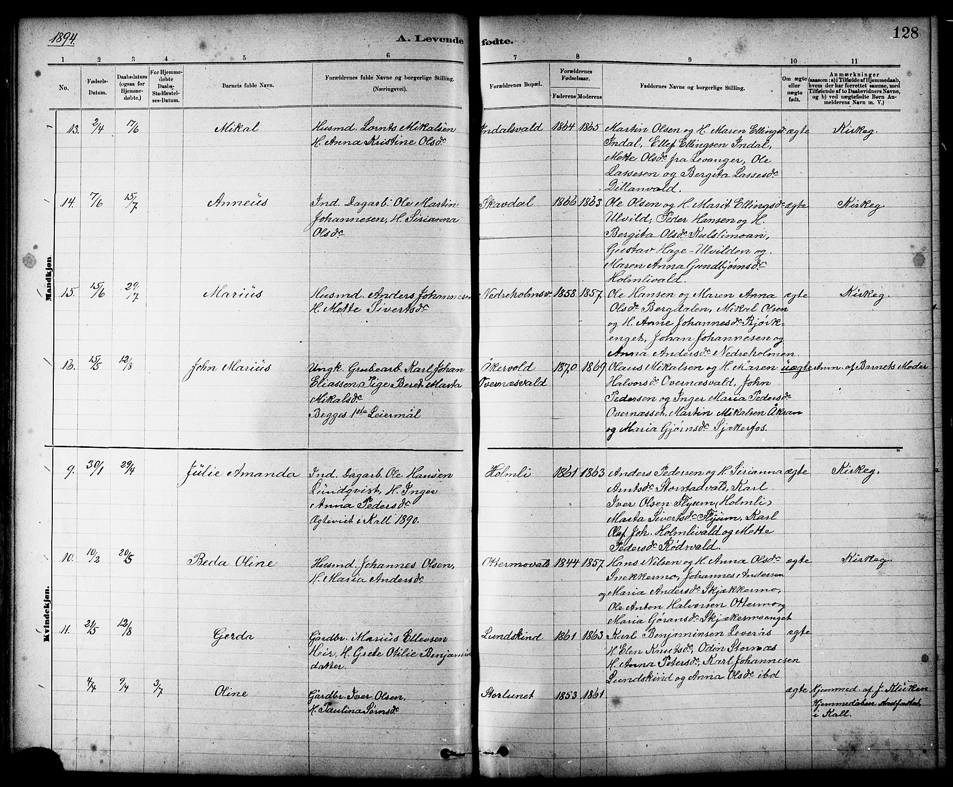 Ministerialprotokoller, klokkerbøker og fødselsregistre - Nord-Trøndelag, AV/SAT-A-1458/724/L0267: Parish register (copy) no. 724C03, 1879-1898, p. 128