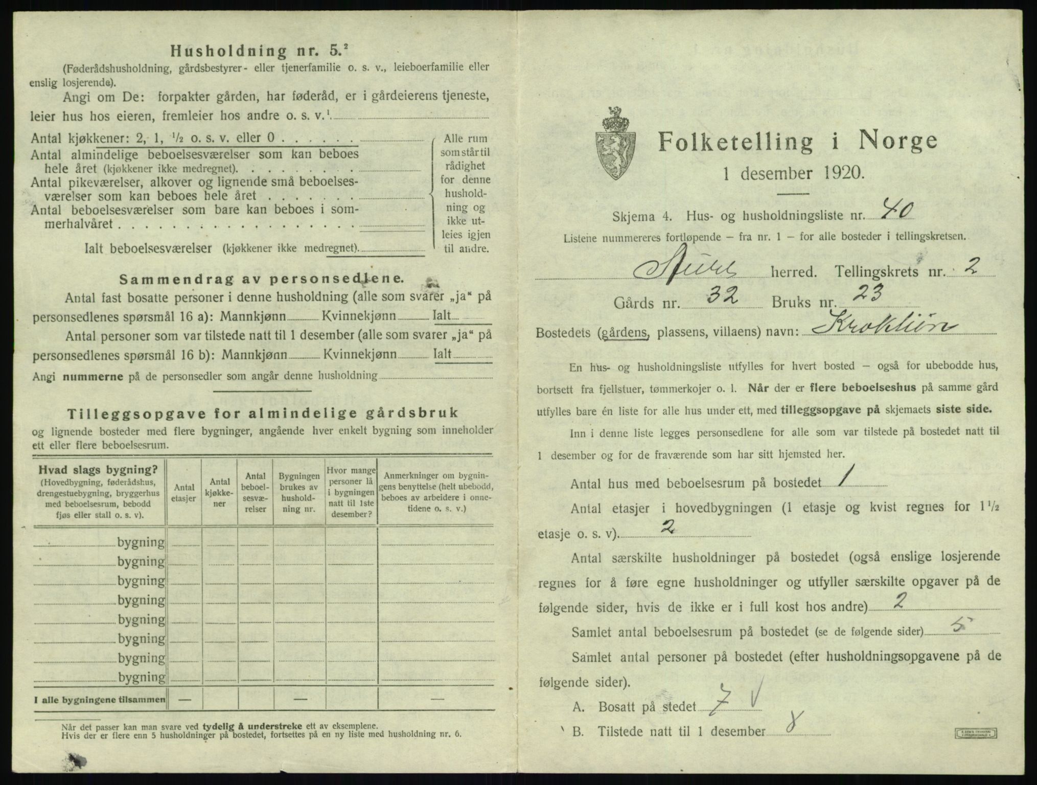 SAT, 1920 census for Aure, 1920, p. 176
