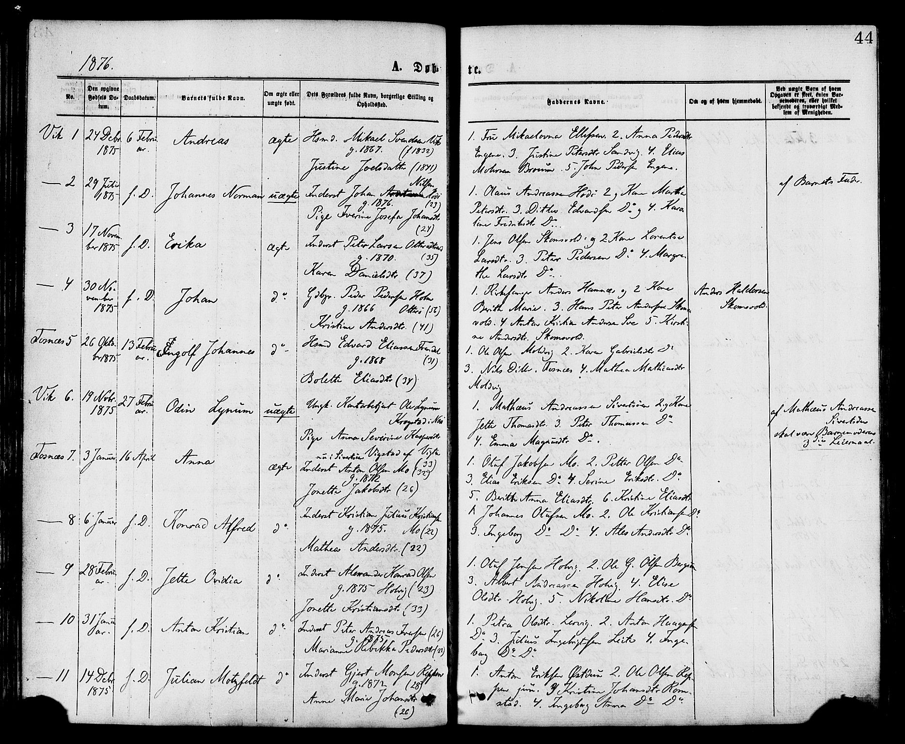 Ministerialprotokoller, klokkerbøker og fødselsregistre - Nord-Trøndelag, SAT/A-1458/773/L0616: Parish register (official) no. 773A07, 1870-1887, p. 44