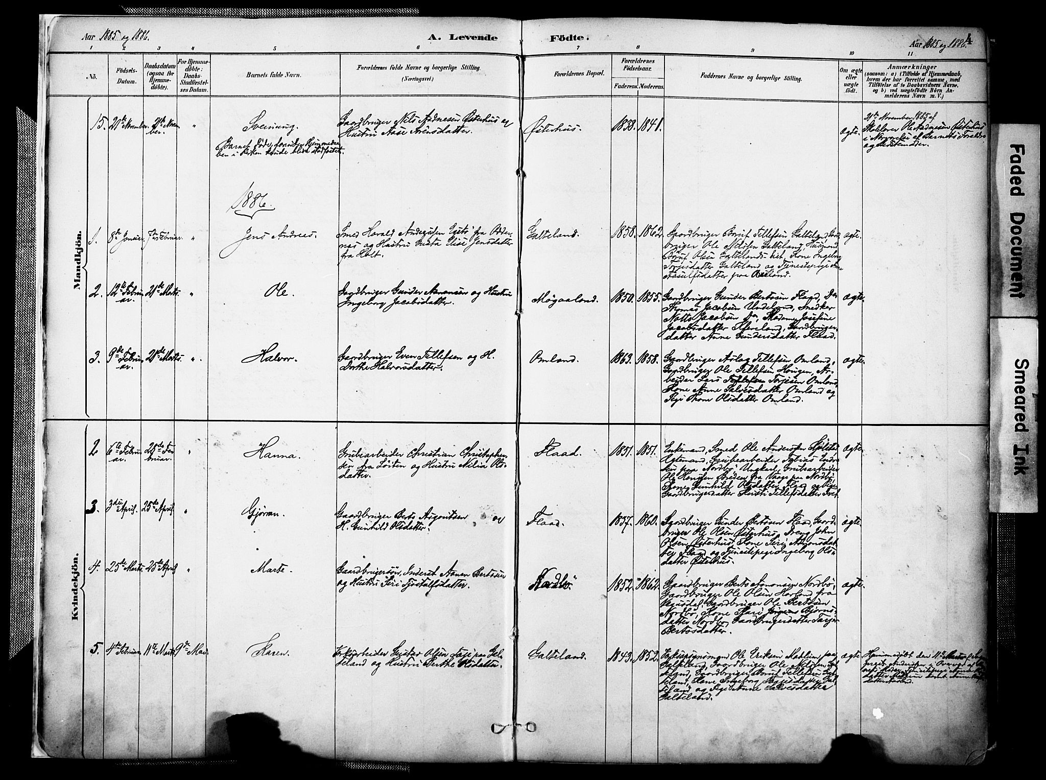 Evje sokneprestkontor, AV/SAK-1111-0008/F/Fa/Faa/L0007: Parish register (official) no. A 7, 1884-1909, p. 4