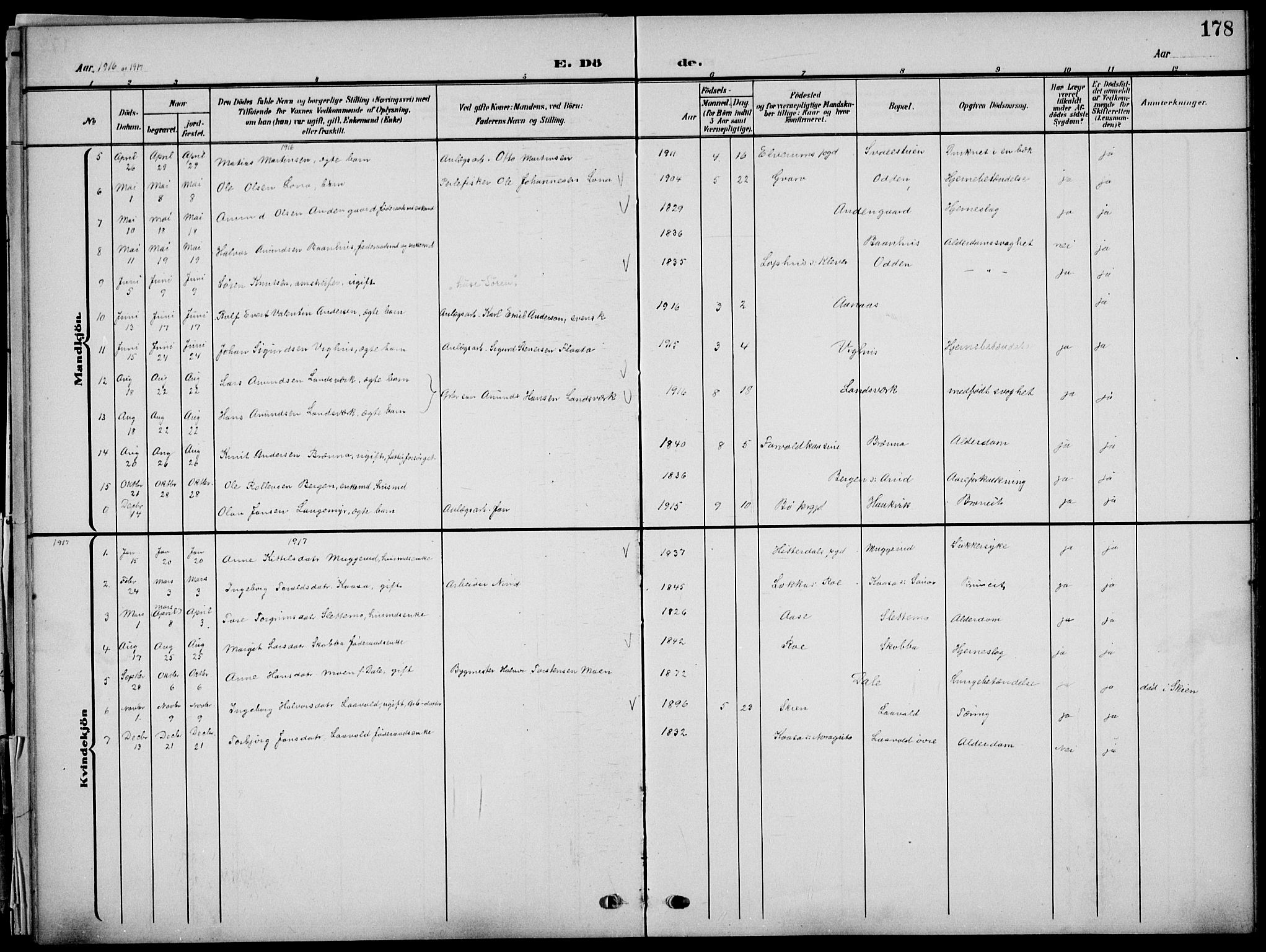 Sauherad kirkebøker, AV/SAKO-A-298/G/Ga/L0004a: Parish register (copy) no. I 4a, 1906-1934, p. 178