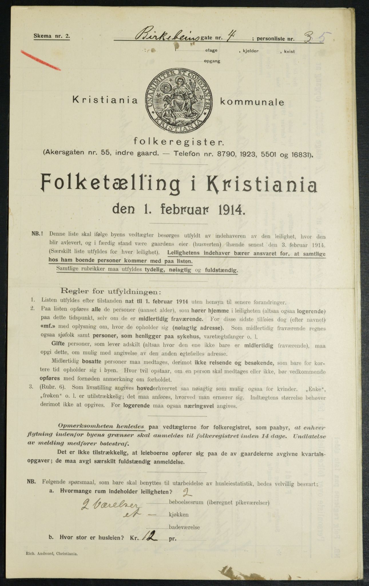 OBA, Municipal Census 1914 for Kristiania, 1914, p. 4919