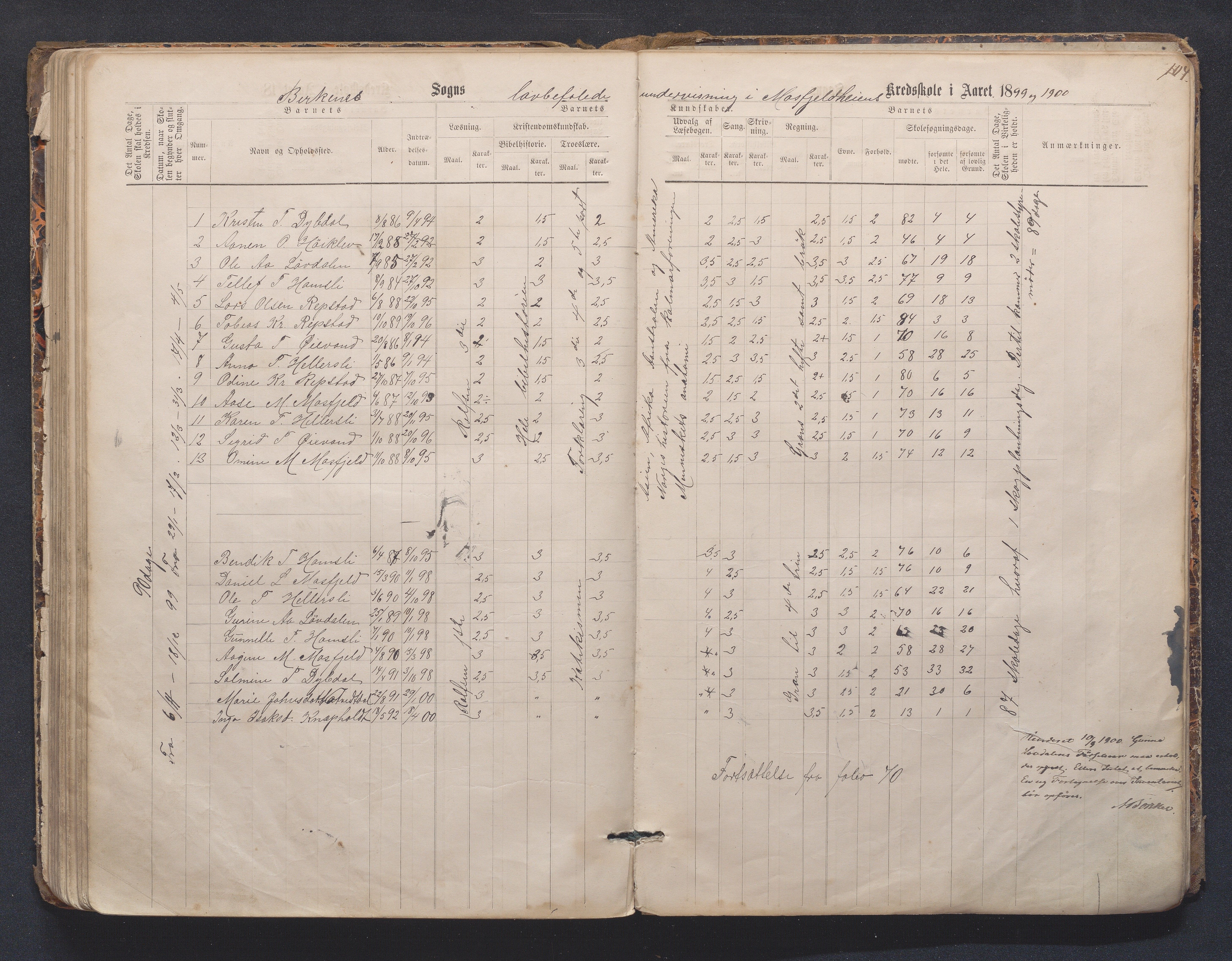 Birkenes kommune, Mosfjell skolekrets, AAKS/KA0928-550f_91/F02/L0001: Skoleprotokoll Flå og Mosfjell, 1867-1909, p. 104