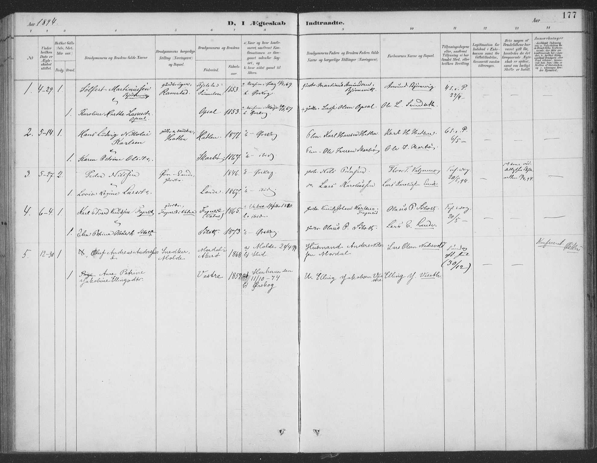 Ministerialprotokoller, klokkerbøker og fødselsregistre - Møre og Romsdal, SAT/A-1454/522/L0316: Parish register (official) no. 522A11, 1890-1911, p. 177