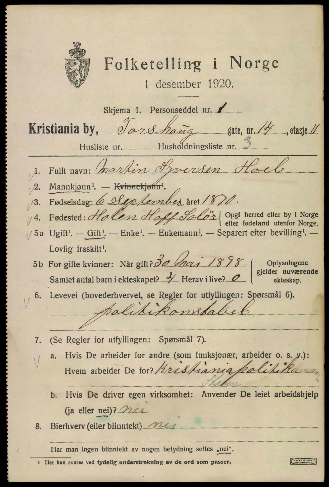 SAO, 1920 census for Kristiania, 1920, p. 592499