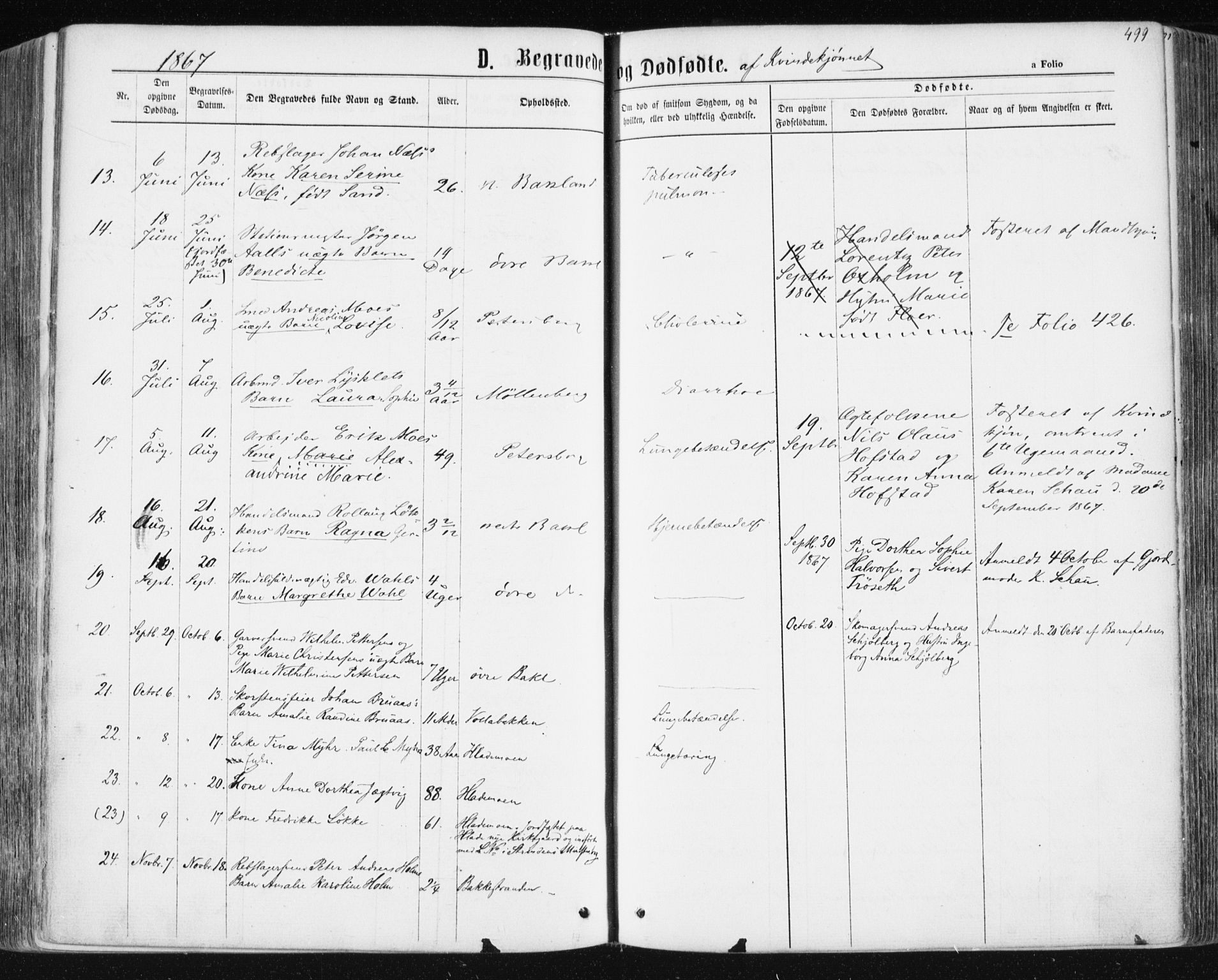 Ministerialprotokoller, klokkerbøker og fødselsregistre - Sør-Trøndelag, SAT/A-1456/604/L0186: Parish register (official) no. 604A07, 1866-1877, p. 499