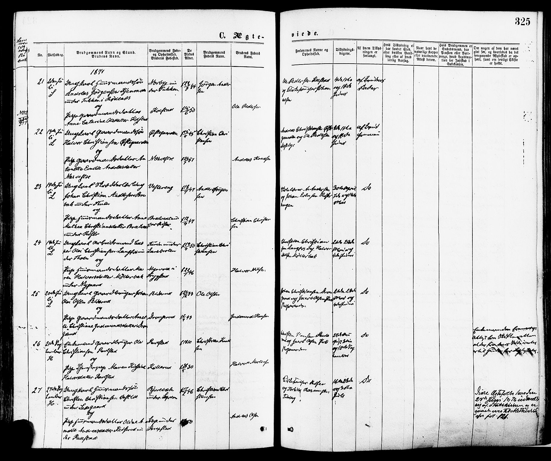Høland prestekontor Kirkebøker, SAO/A-10346a/F/Fa/L0012.a: Parish register (official) no. I 12A, 1869-1879, p. 325