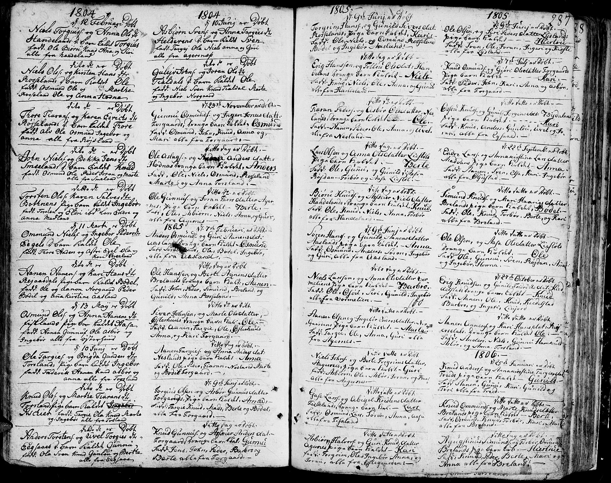 Bjelland sokneprestkontor, SAK/1111-0005/F/Fa/Faa/L0001: Parish register (official) no. A 1 /4, 1793-1815, p. 287