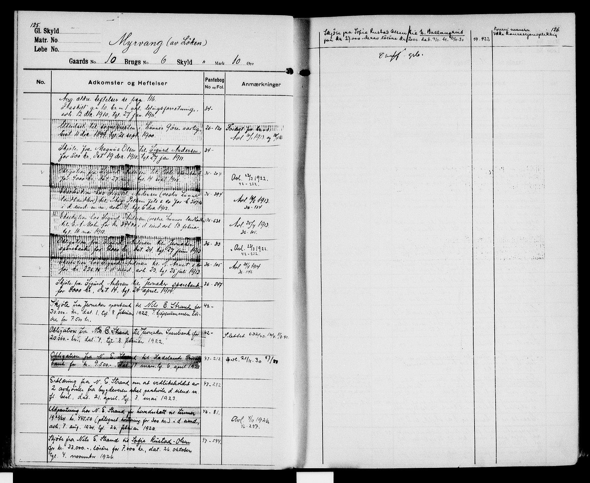 Hadeland og Land tingrett, AV/SAH-TING-010/H/Ha/Hac/L0002: Mortgage register no. 3.2, 1906-1950, p. 125-126