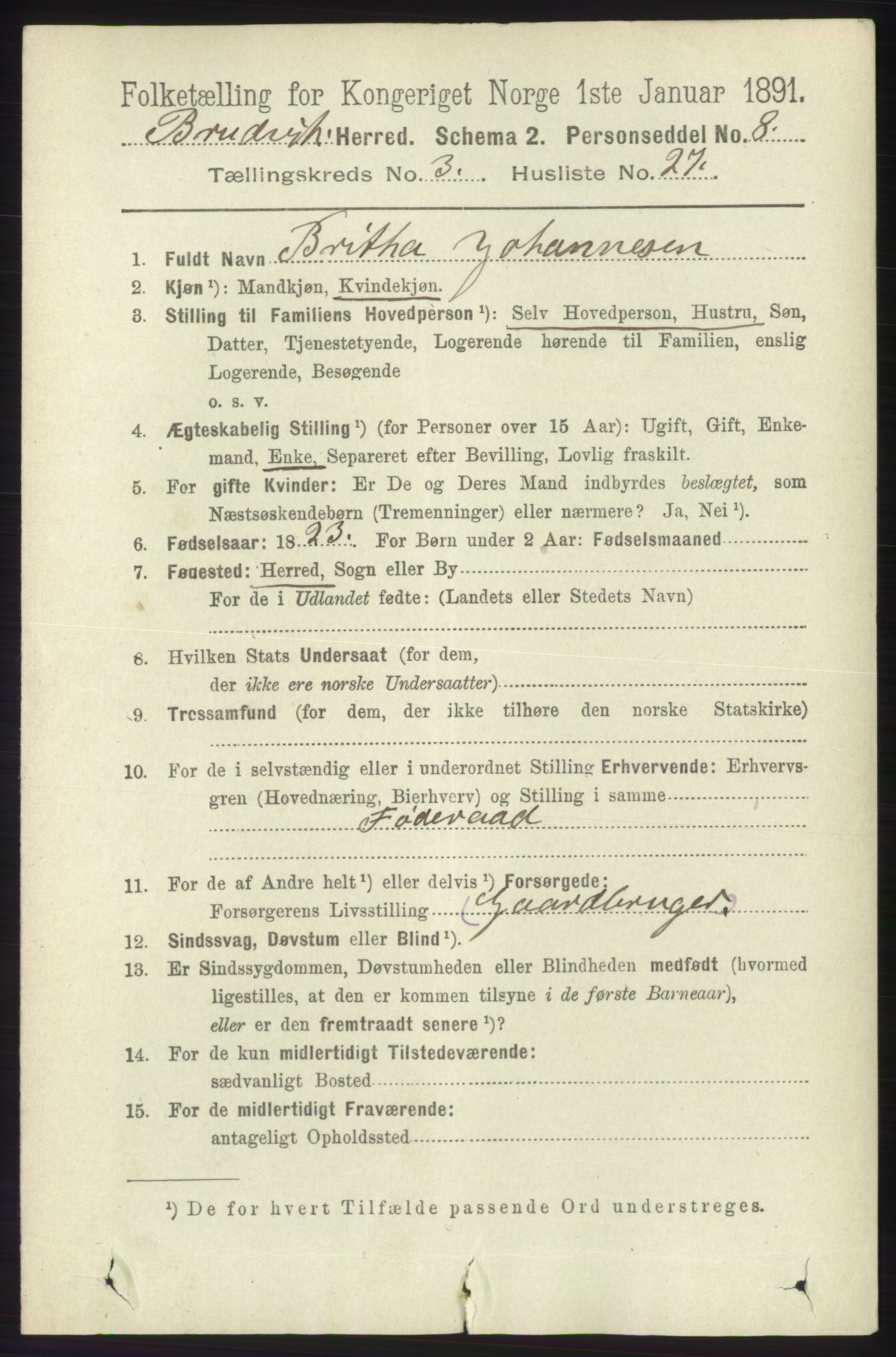 RA, 1891 census for 1251 Bruvik, 1891, p. 975