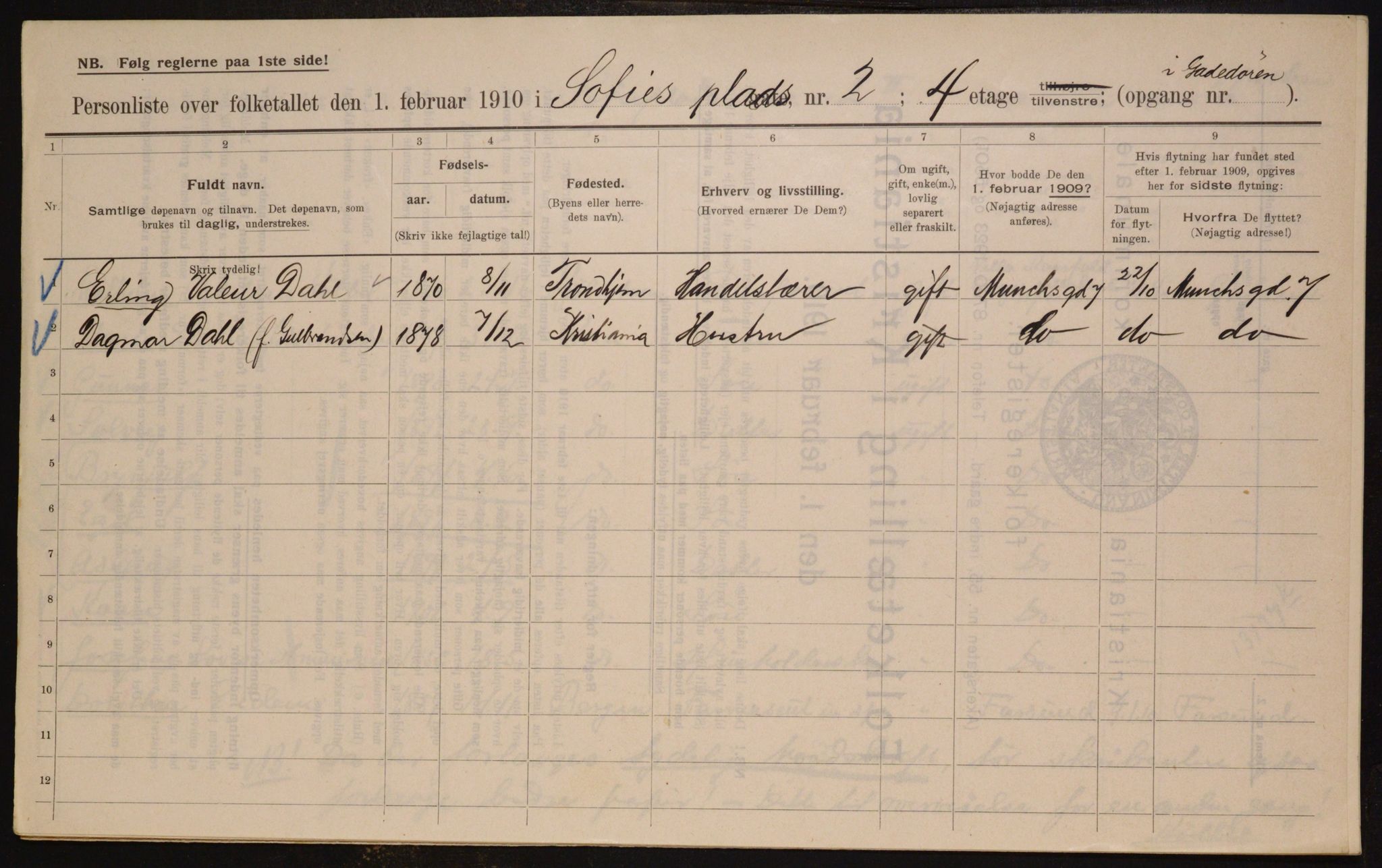 OBA, Municipal Census 1910 for Kristiania, 1910, p. 94709