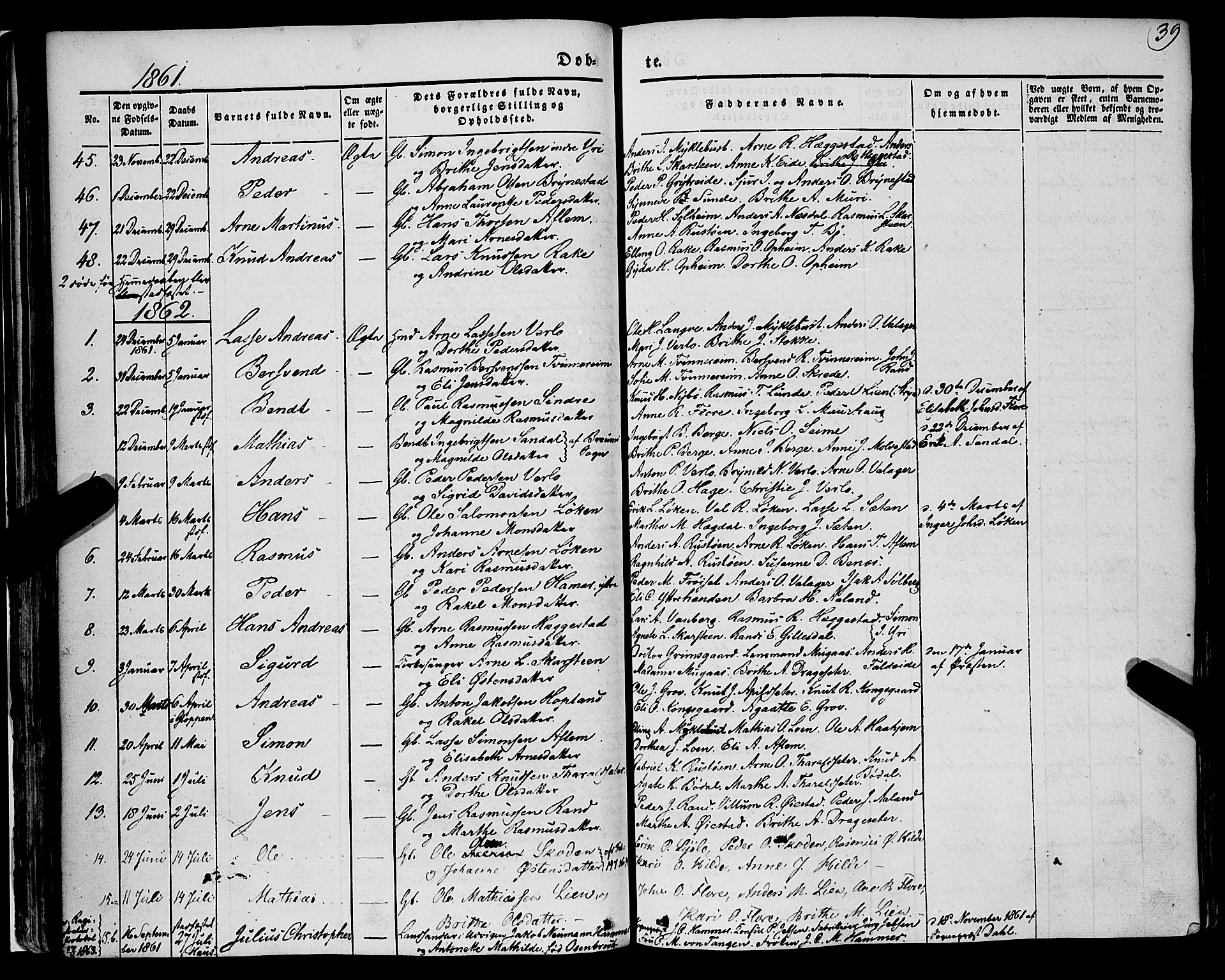 Innvik sokneprestembete, AV/SAB-A-80501: Parish register (official) no. A 5, 1847-1865, p. 39