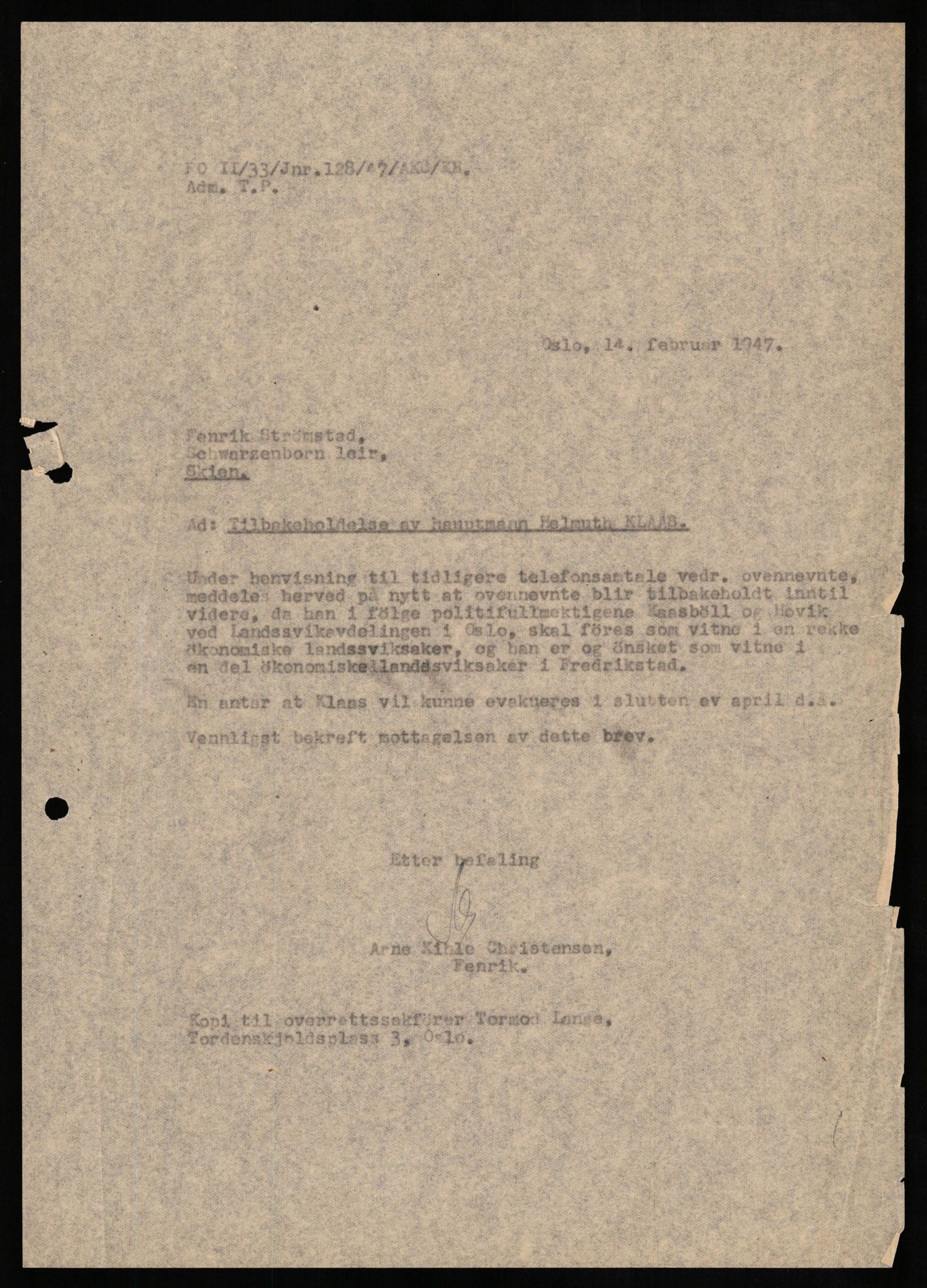 Forsvaret, Forsvarets overkommando II, AV/RA-RAFA-3915/D/Db/L0016: CI Questionaires. Tyske okkupasjonsstyrker i Norge. Tyskere., 1945-1946, p. 823