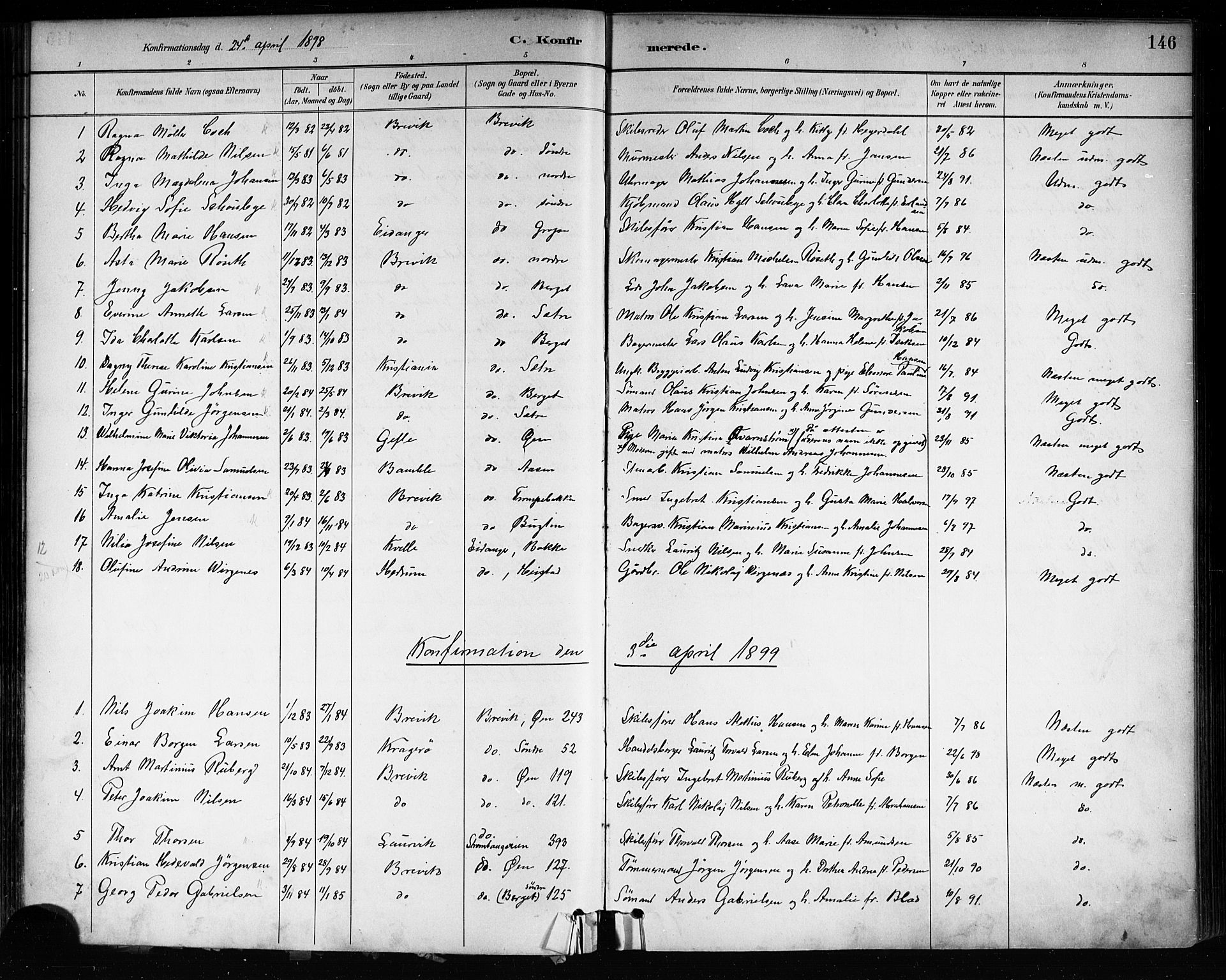 Brevik kirkebøker, SAKO/A-255/F/Fa/L0007: Parish register (official) no. 7, 1882-1900, p. 146