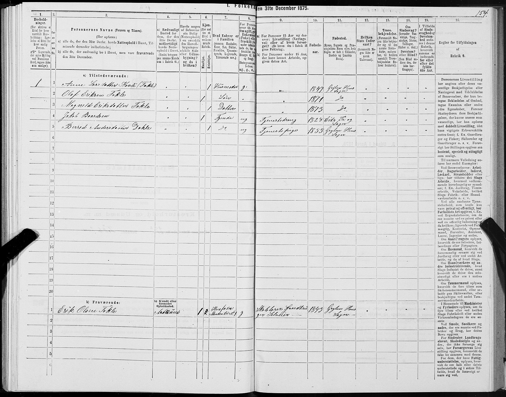 SAT, 1875 census for 1539P Grytten, 1875, p. 3154