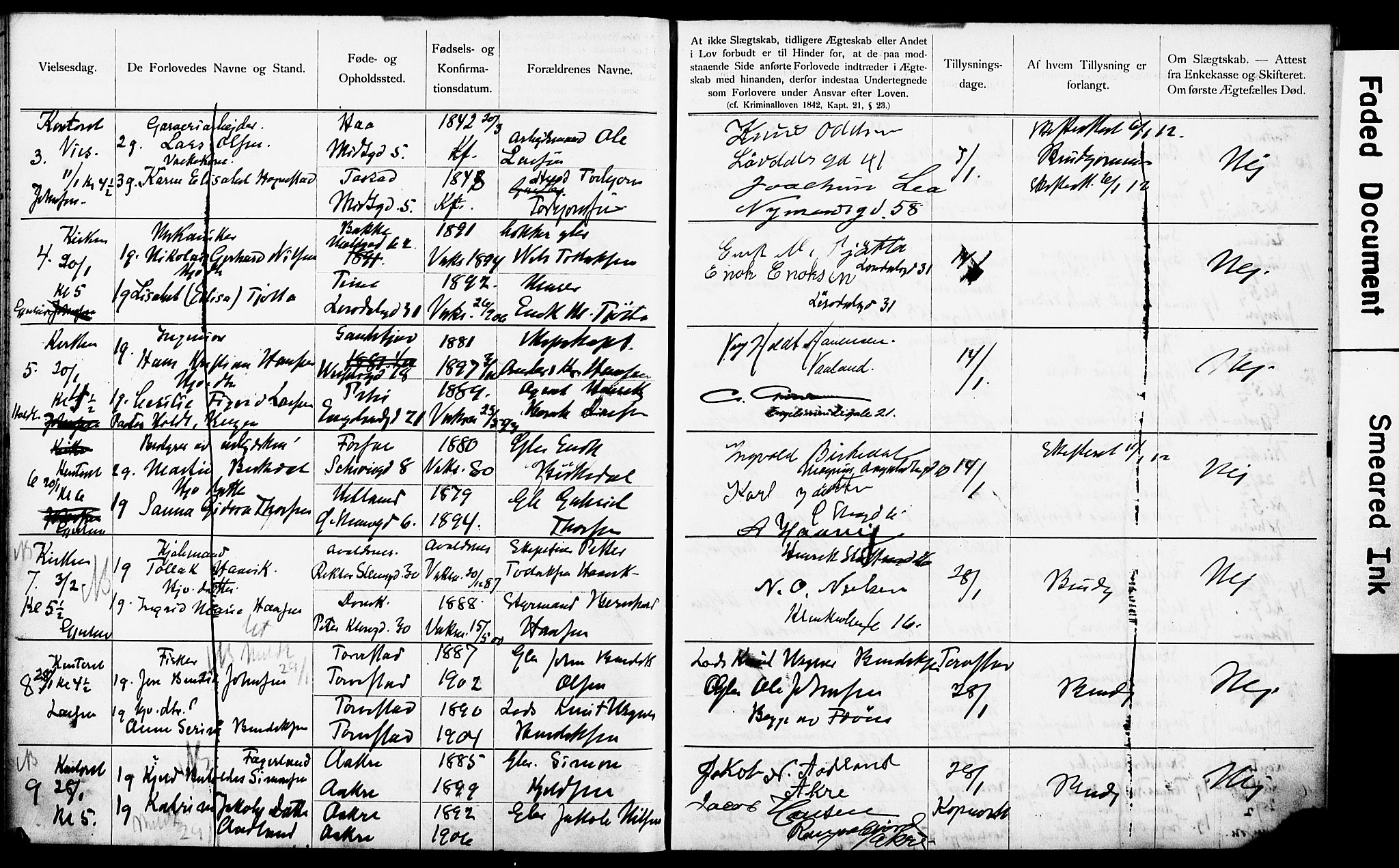 Domkirken sokneprestkontor, AV/SAST-A-101812/001/70/705BA/L0005: Banns register no. 5, 1904-1914